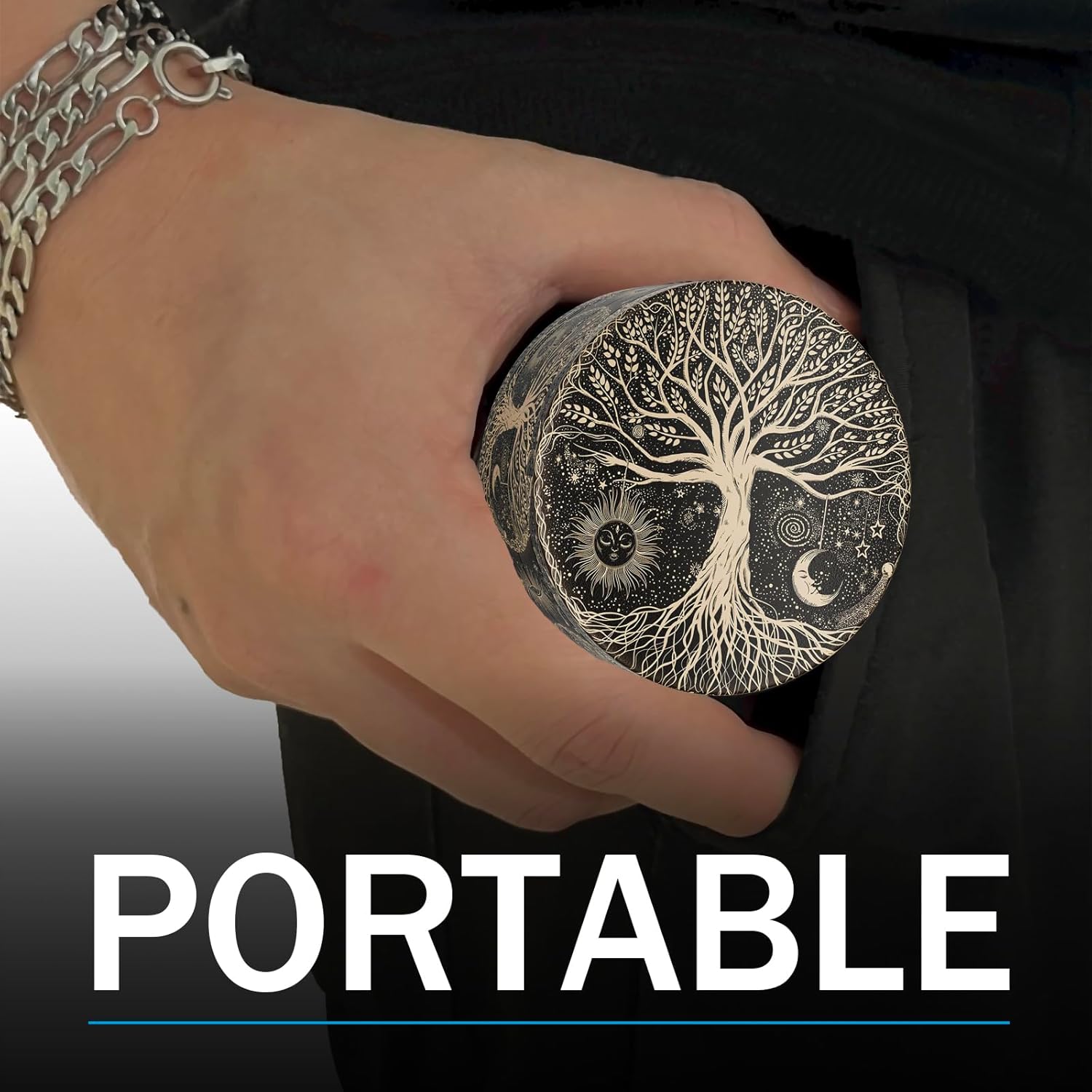 Molinillo de 2.5 pulgadas, árbol de la vida dorado bohemio negro