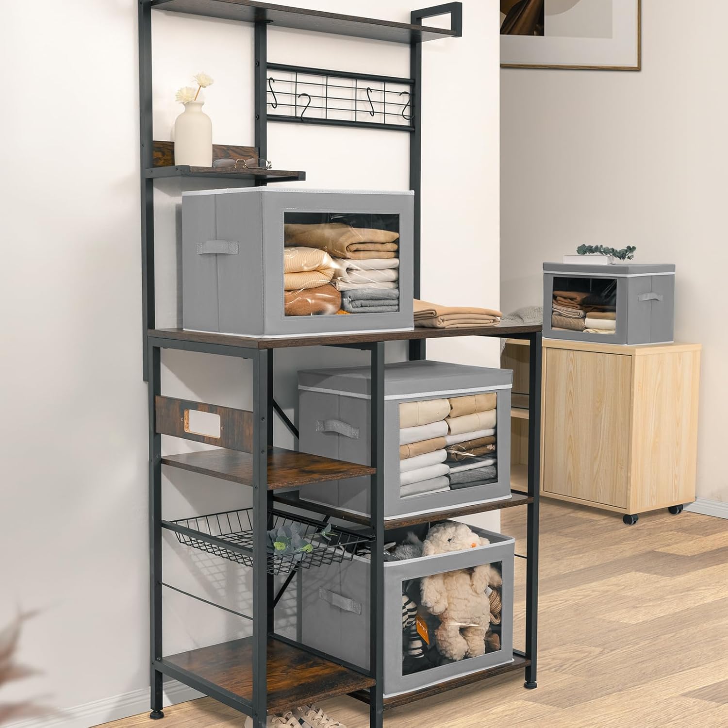 Contenedores de almacenamiento grandes con tapas, cubos de almacenamiento de tela con ventana, cajas de almacenamiento plegables para ropa,