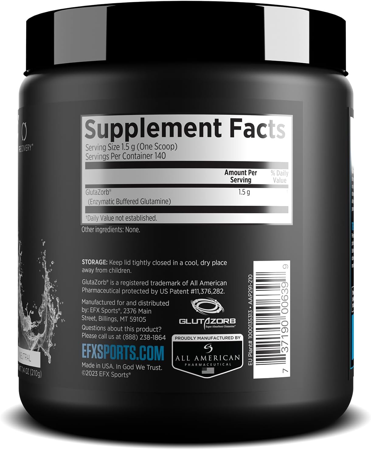 EFX Sports Training Ground Glutazorb Powder  Suplemento de glutamina altamente concentrado, pH correcto, digestión y apoyo inmunológico, 140