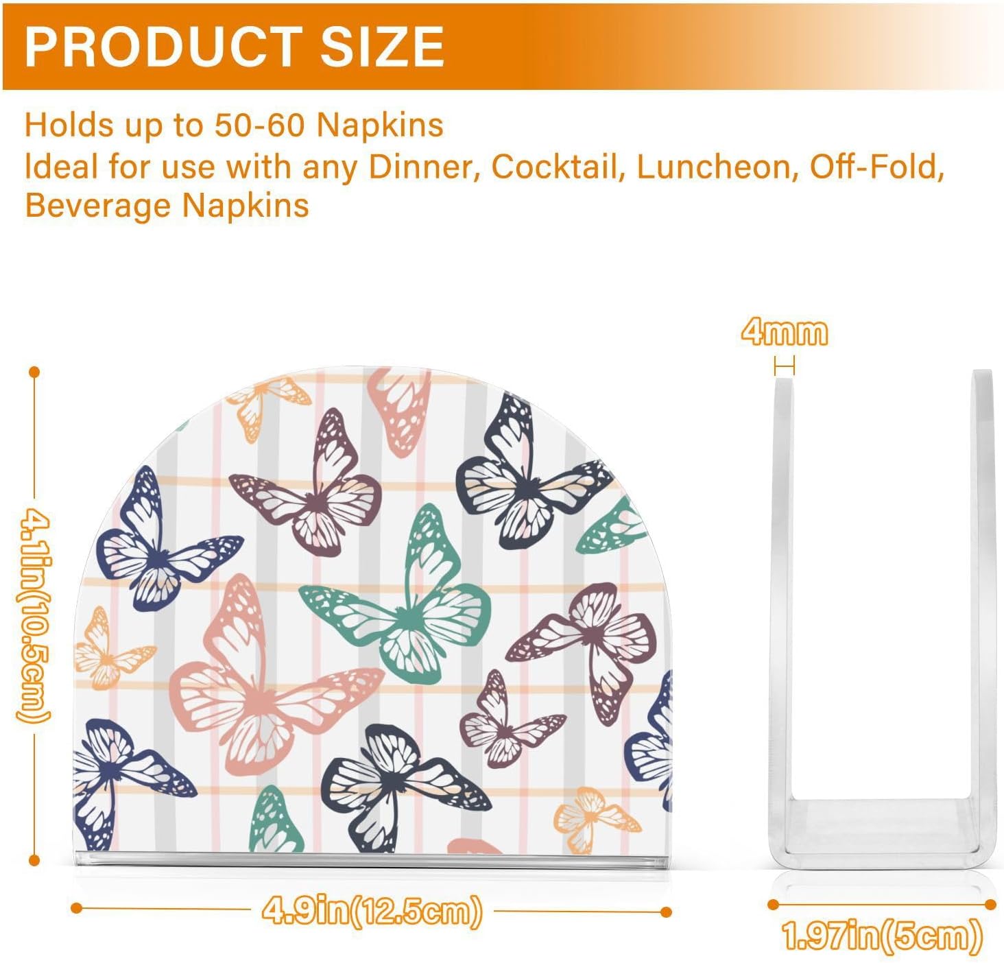 Napkin Holder Spring Colored Butterflies Napkin Holders for Tables, Clear Acrylic Napkin Holders Cocktail Napkin Holder for Kitchen Restaurant Bar