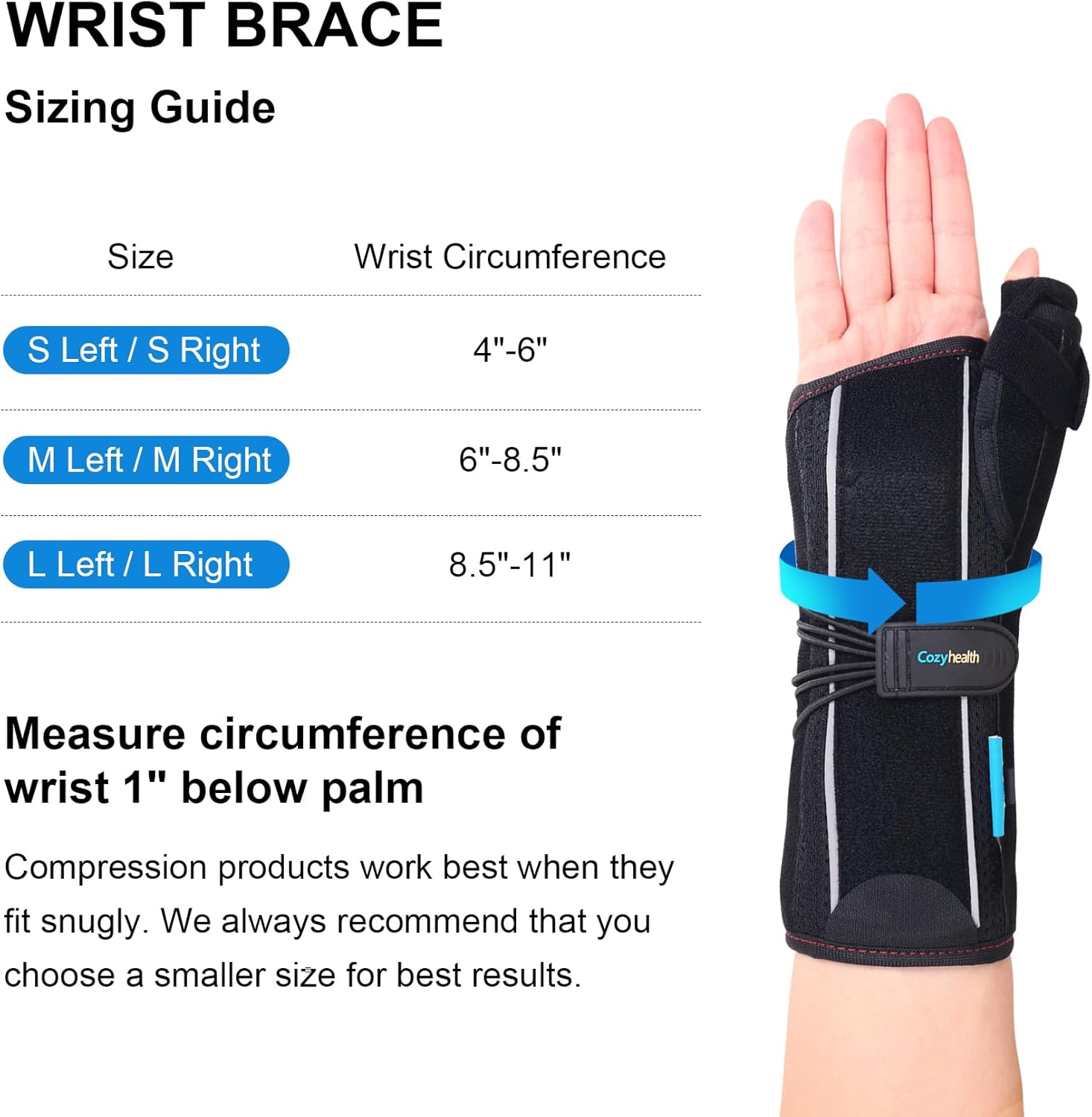 Cozyhealth Muñequera con férula espica para el pulgar para tenosinovitis de De Quervain, dolor en el túnel carpiano, estabilizador para tendinitis,