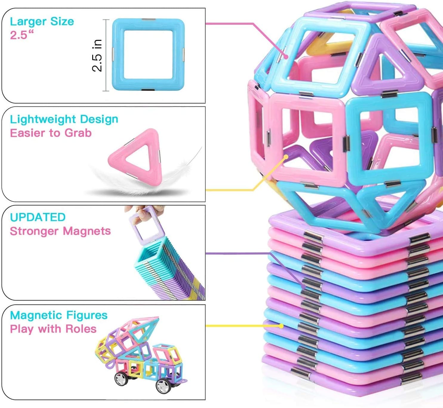 shengqing Bloques de construcción magnéticos, juguetes educativos, juego de azulejos para niños y niñas, juegos de bloques apilables magnéticos para