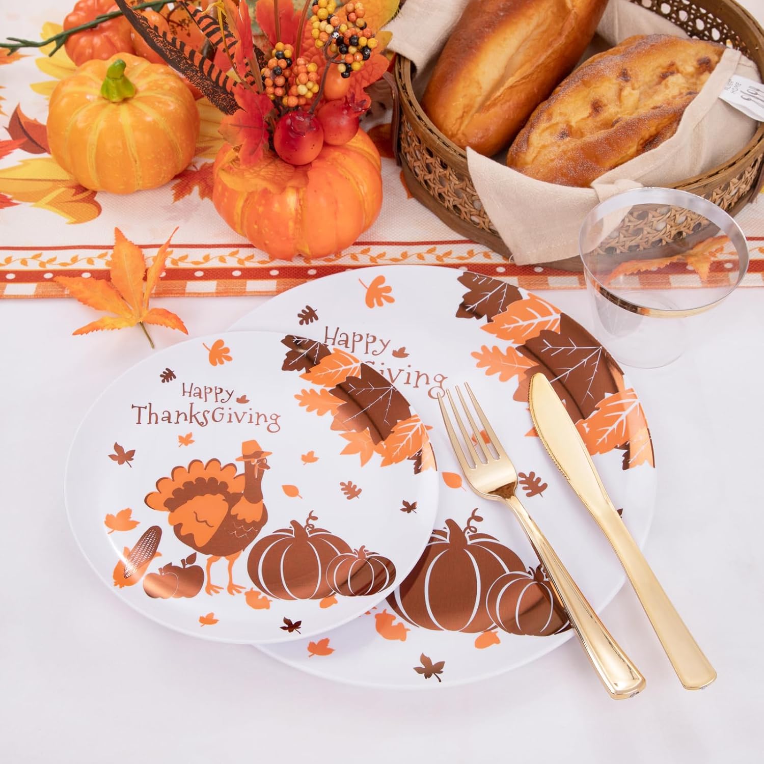 LIYH 150 platos de plástico de Acción de Gracias, platos desechables de pavo para decoración de cosecha de otoño, platos de regalo de amigos, juego