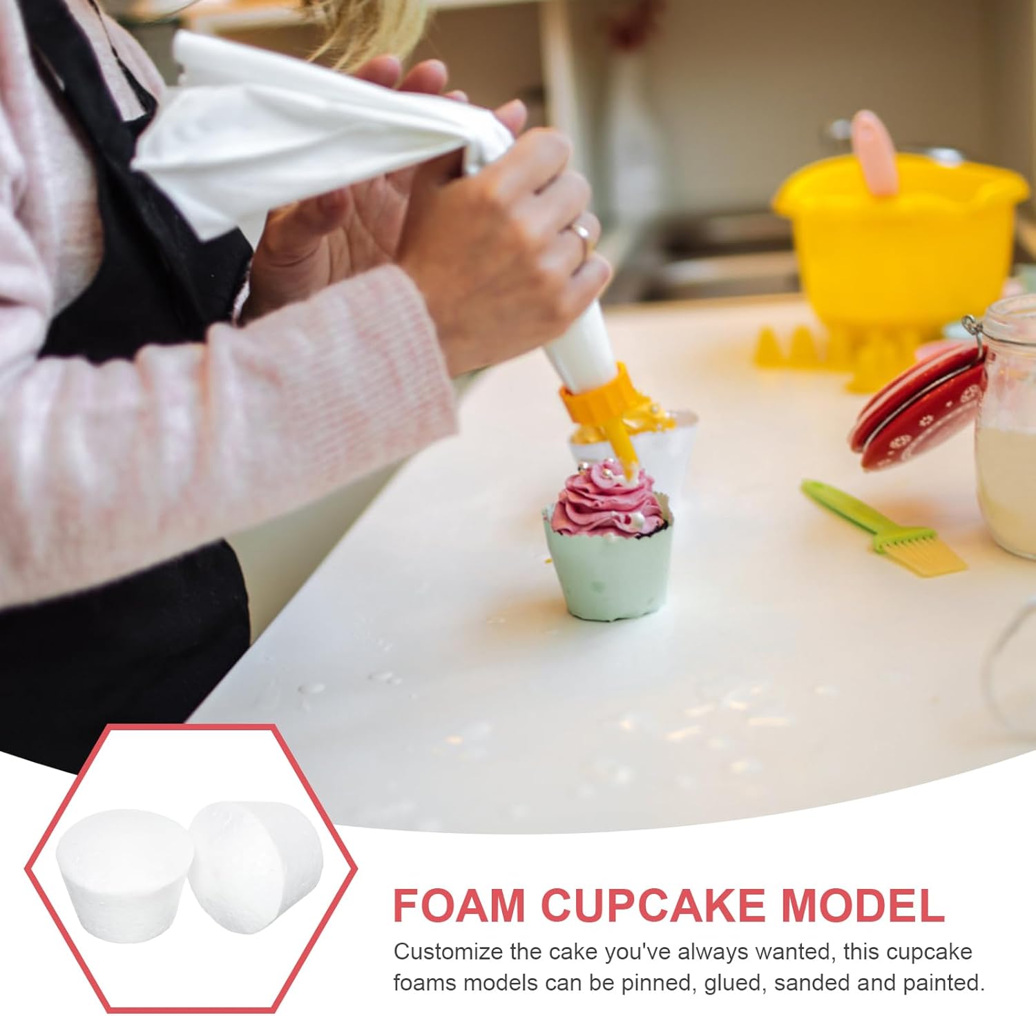 Gadpiparty 20 piezas de espuma blanca, modelo de magdalena de espuma de poliestireno, modelo de pastel falso, espuma de poliestireno expandida para