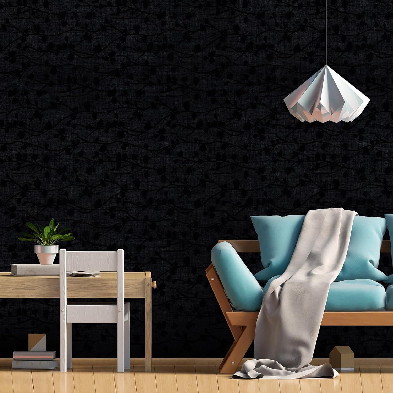CHIHUT Papel tapiz negro para despegar y pegar, papel de contacto negro con relieve de seda, autoadhesivo, vinilo texturizado, decorativo,