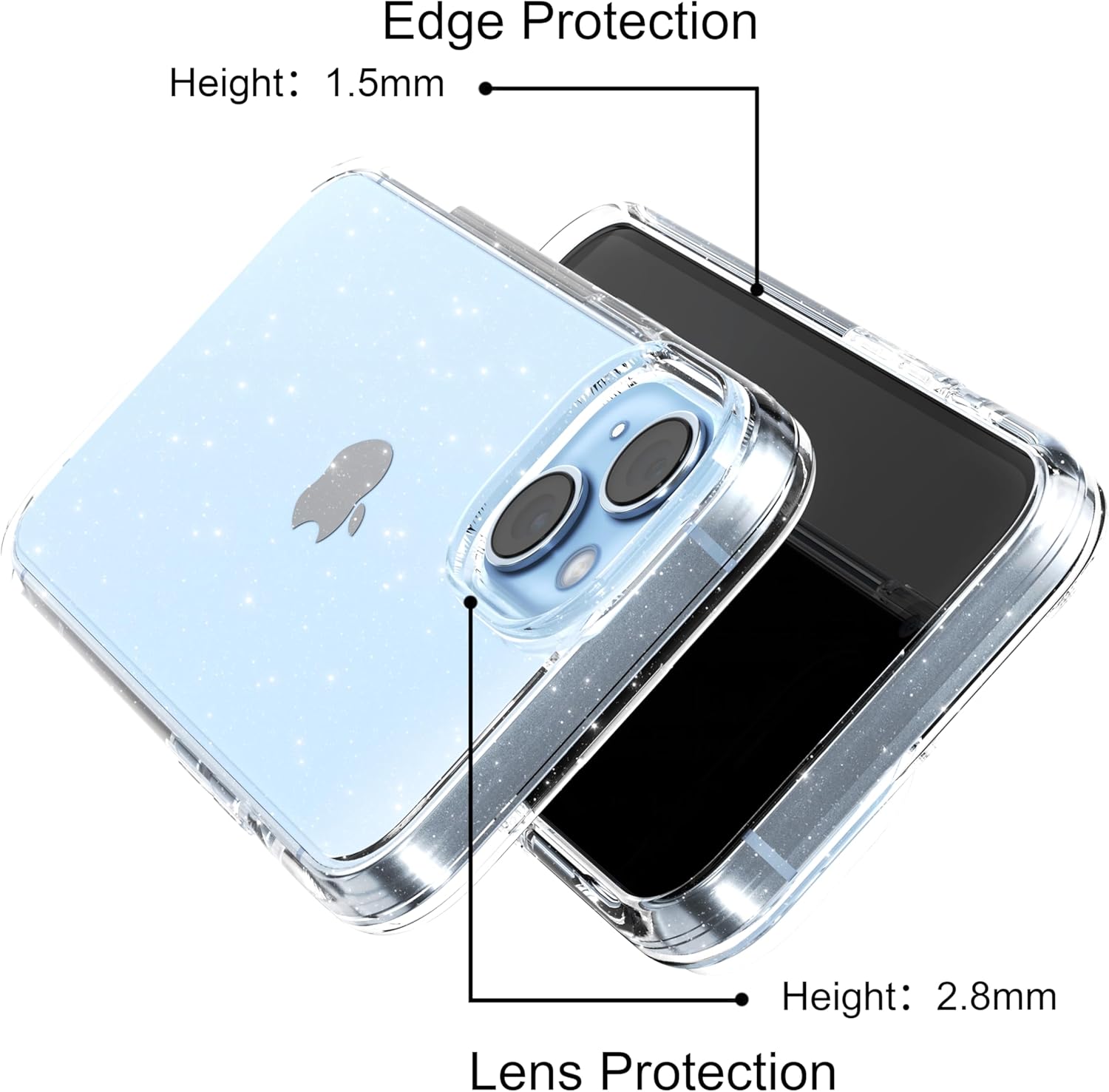 Funda para iPhone Xs Max, funda protectora con purpurina brillante a prueba de golpes para mujeres y niñas, 6.5 pulgadas, transparente con purpurina
