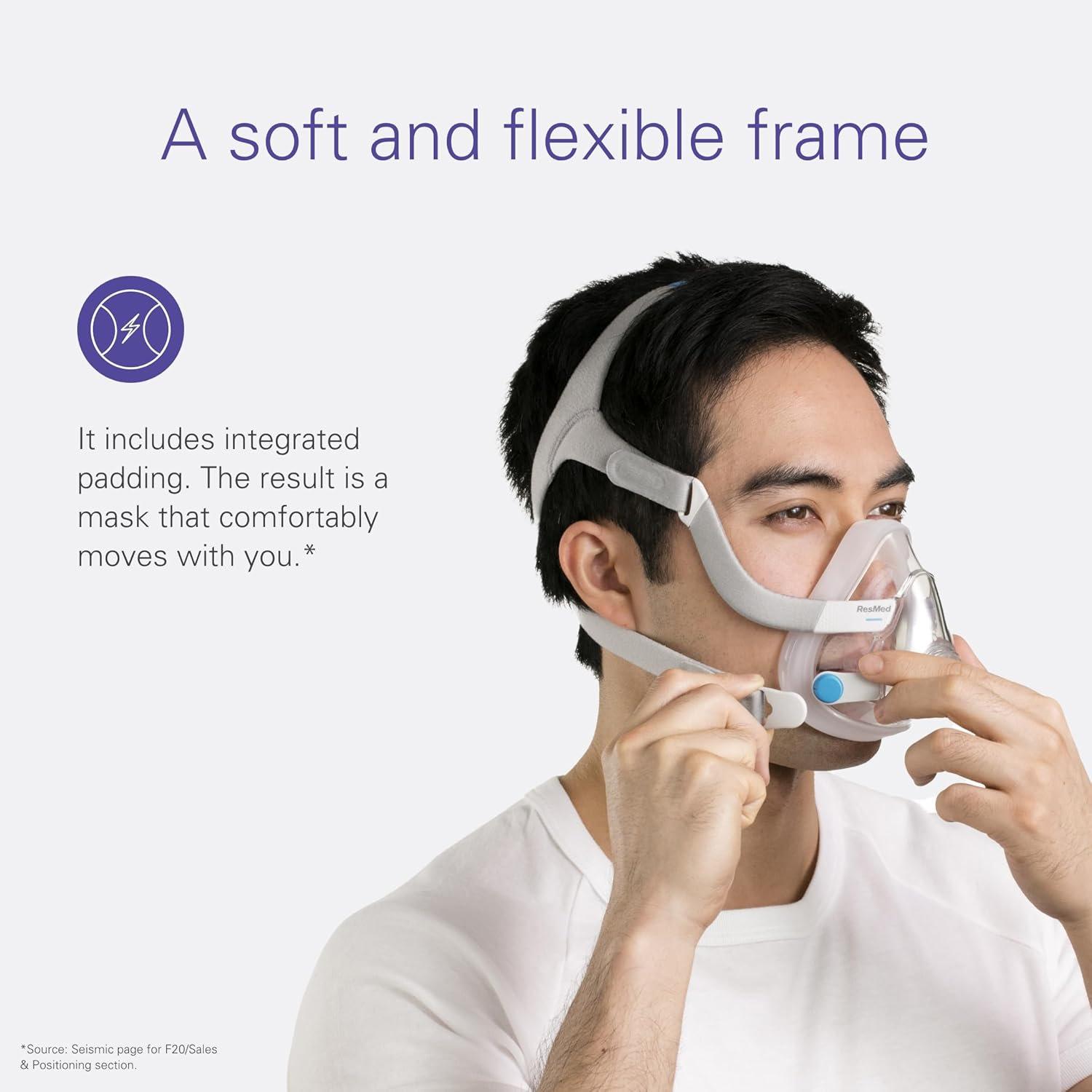 ResMed AirFitAirTouch F20 – Protector de cabeza de repuesto de cara completa, medianoestándar, azul