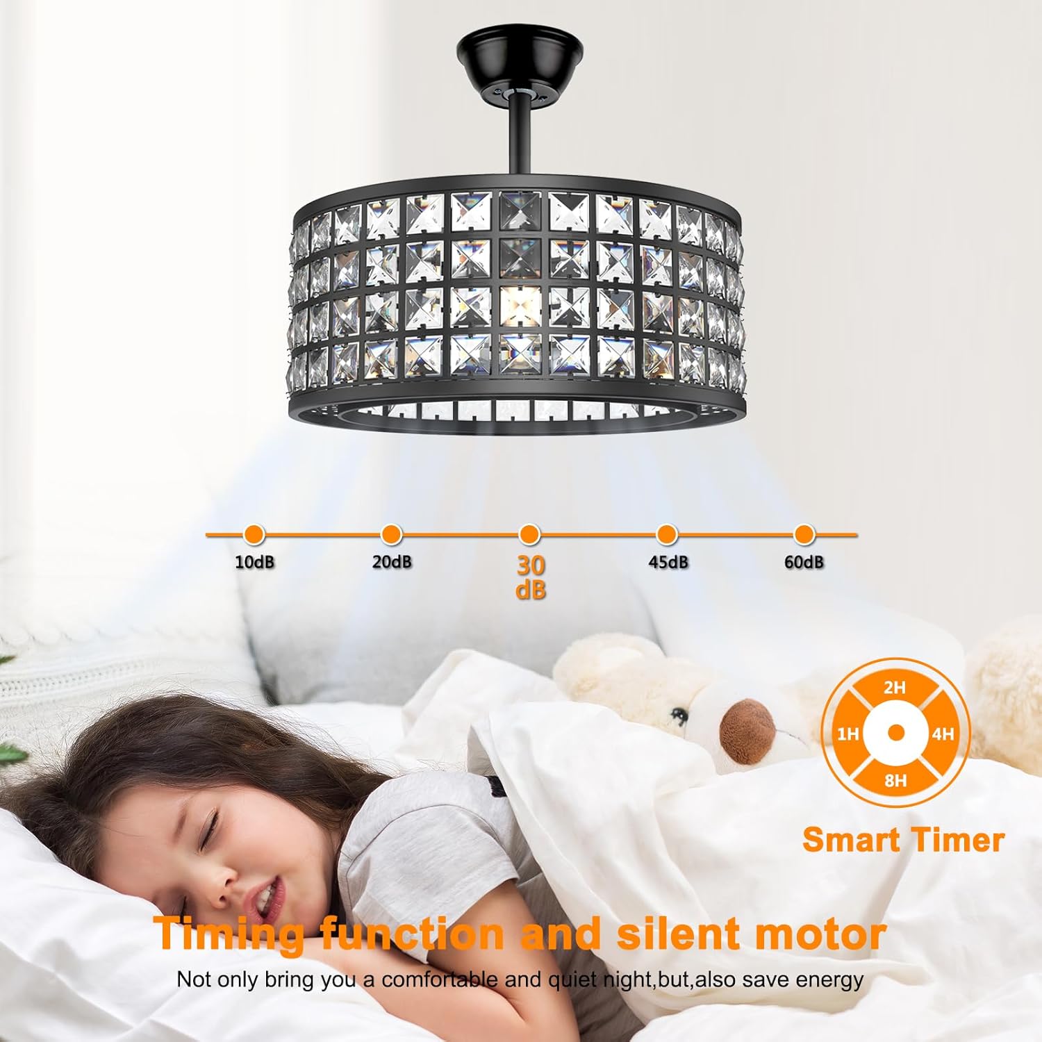 YOYWE Ventiladores de techo de cristal con luces, ventilador de techo de cristal enjaulado con luz y control remoto, 3 colores, 3 velocidades,