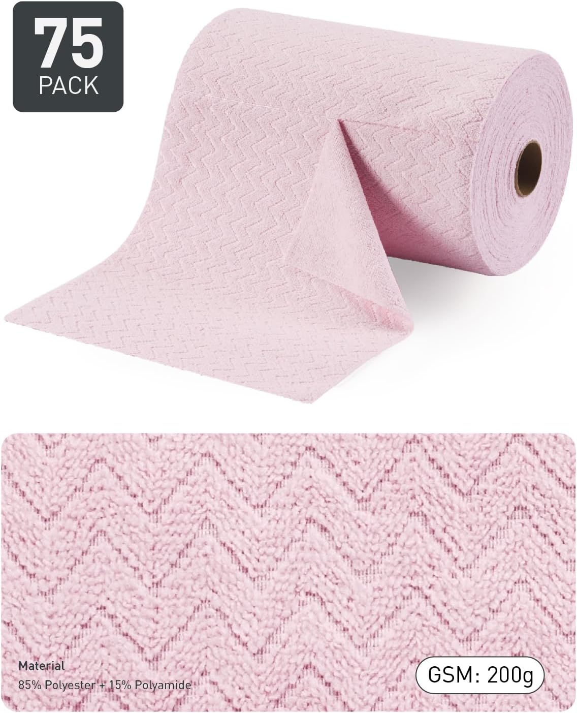 Fantasticlean Rollo de paño de limpieza de microfibra, paquete de 75 toallas de 7.05 ozm, 12 x 12 pulgadas, trapos reutilizables y lavables