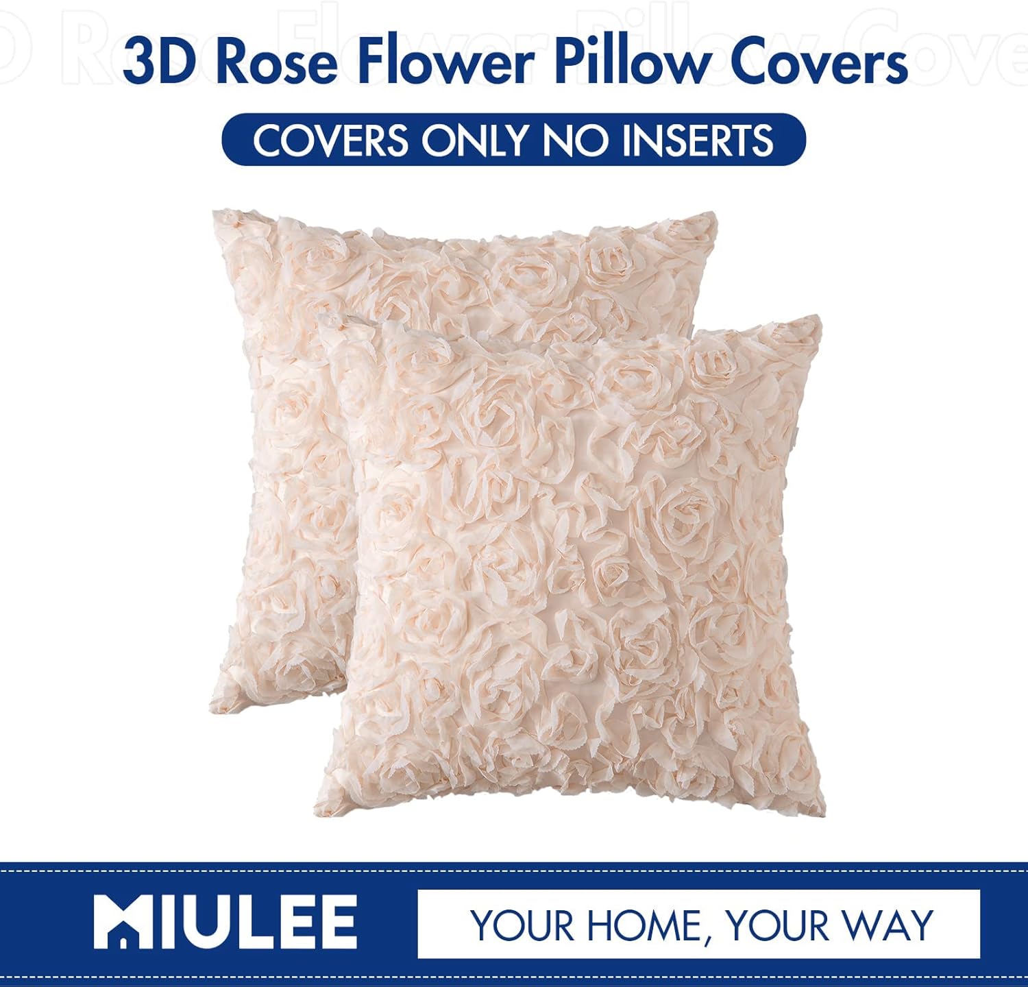 MIULEE Paquete de 2 fundas de almohada decorativas románticas de gasa con diseño de rosas, fundas de almohada cuadradas sólidas para sofá y