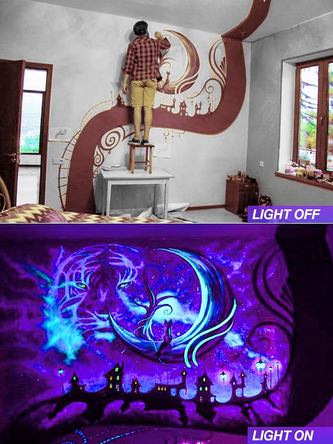 Proyector de Halloween de 15 W, luces LED negras, iluminación de paisaje, impermeable, luz negra al aire libre con enchufe de EE. UU. para fiesta de