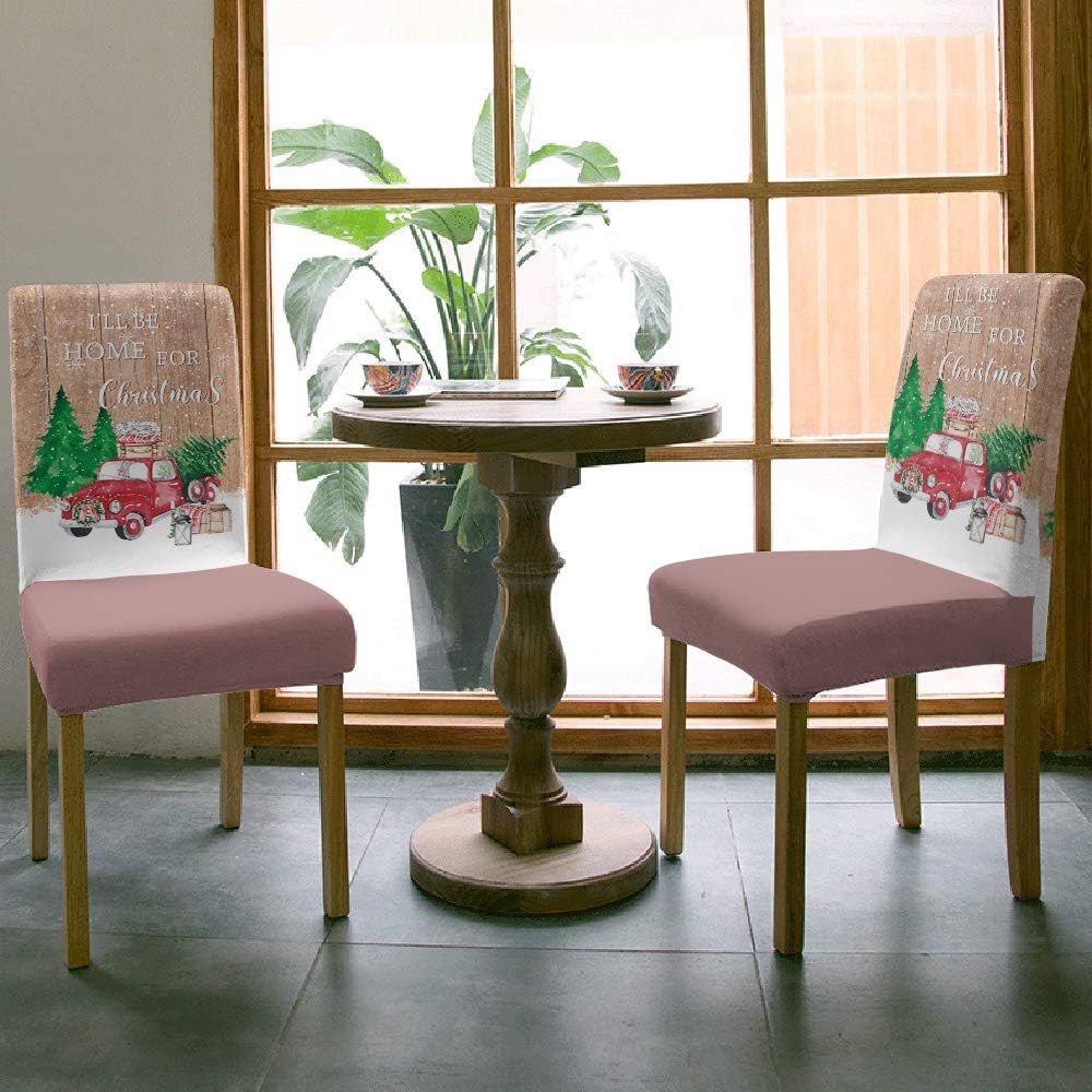 Chair Slipcovers, I’ll Be Home for Christmas Xmas Tree Truck Snow Old Wooden Plank Chair Covers Stretch Chair Cover Sets Chair Protectors for Dining
