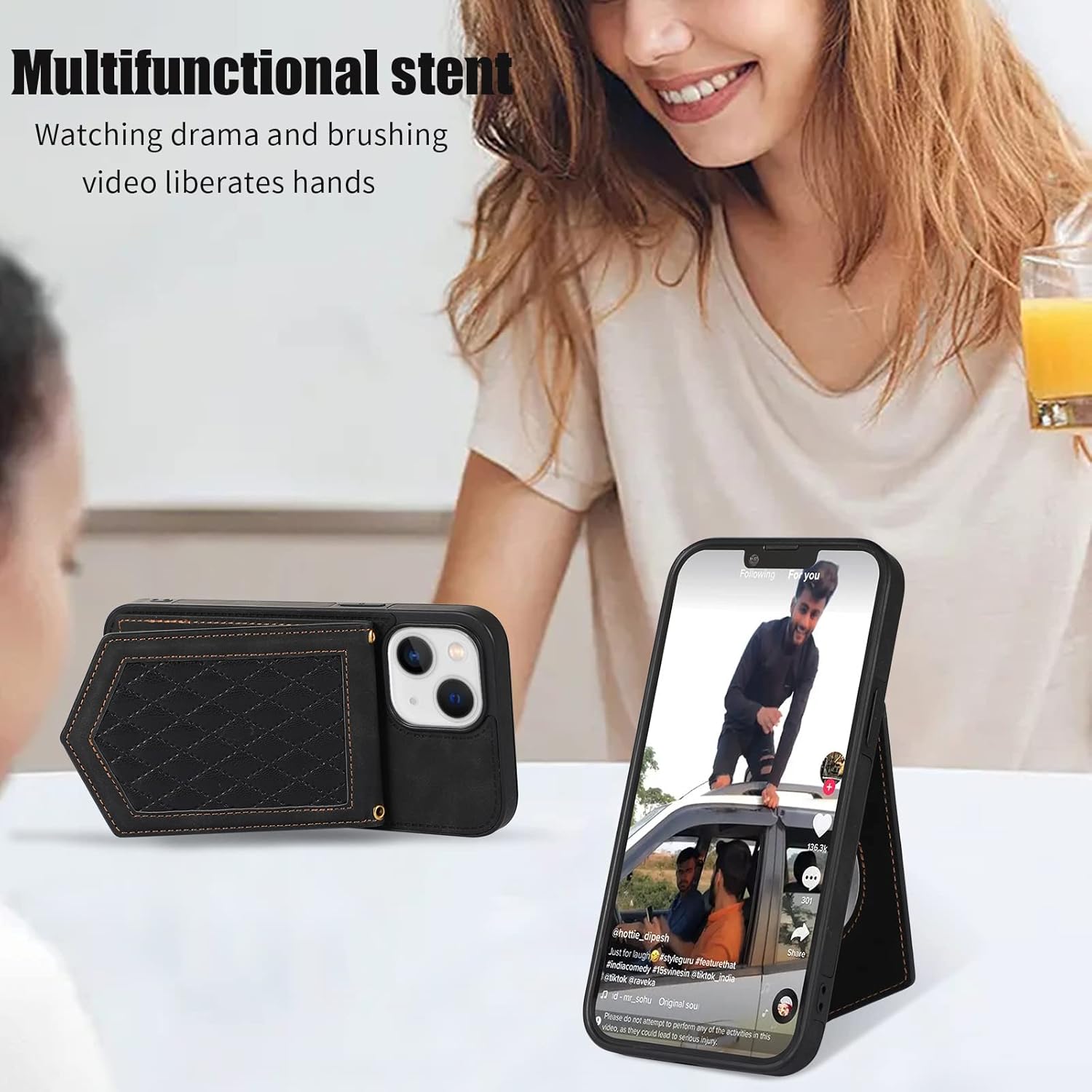 Asuwish Funda para iPhone 15 Plus de 6.7 pulgadas, funda tipo cartera con protector de pantalla y espejo para tarjeta de crédito, correa cruzada