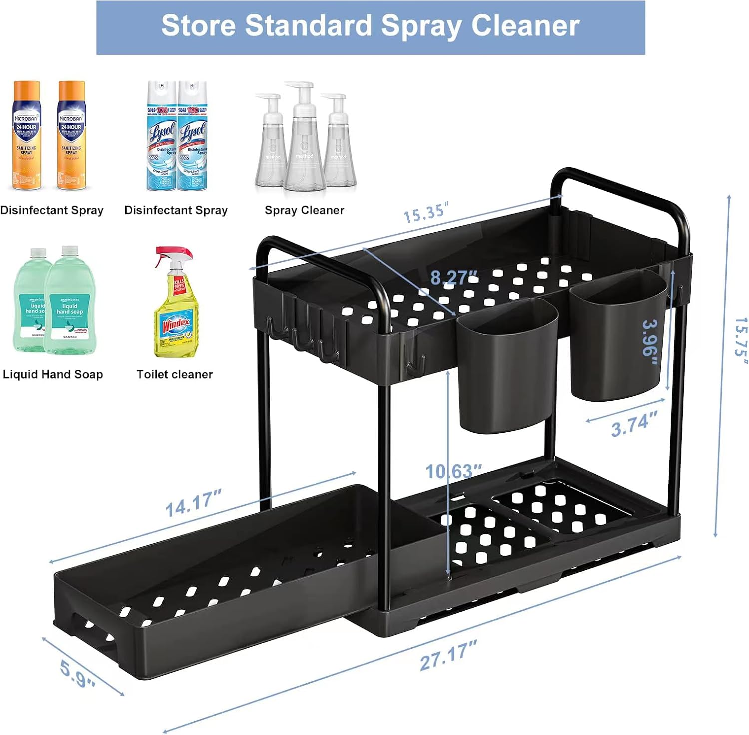 USFU Organizadores y almacenamiento debajo del fregadero para cocina y baño, impermeable y resistente, estante organizador de suministros de