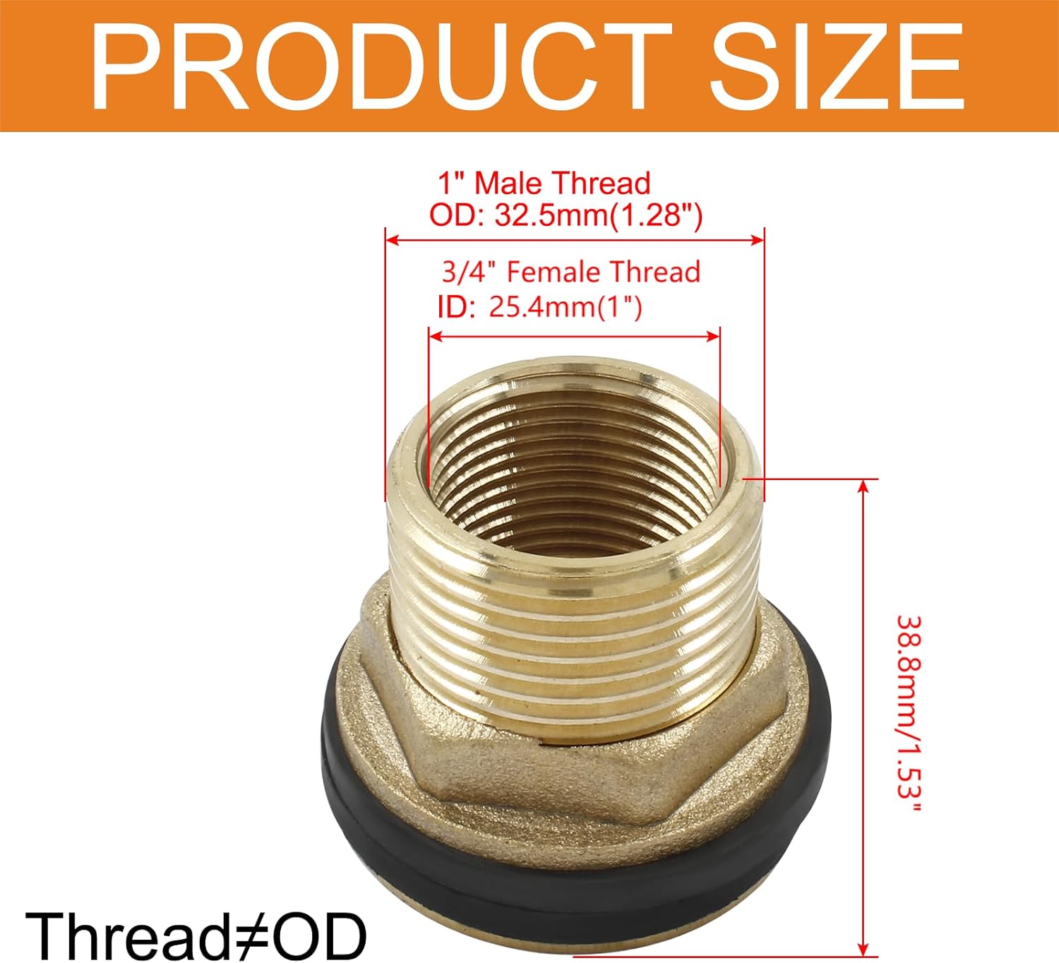 2 conectores de mamparo de latón, hembra de 34 pulgadas, conector de tanque de agua macho de 1 pulgada, montaje de mamparo de doble rosca con