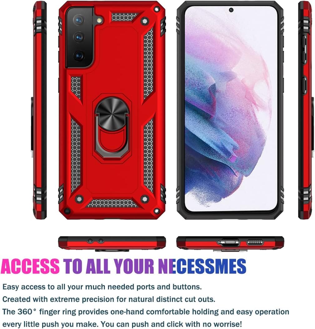 Funda para Galaxy S21 Plus 5GS21+ SM-G996U con protector de pantalla de vidrio templado, grado militar magnético para Samsung Galaxy S21 Plus (rojo)