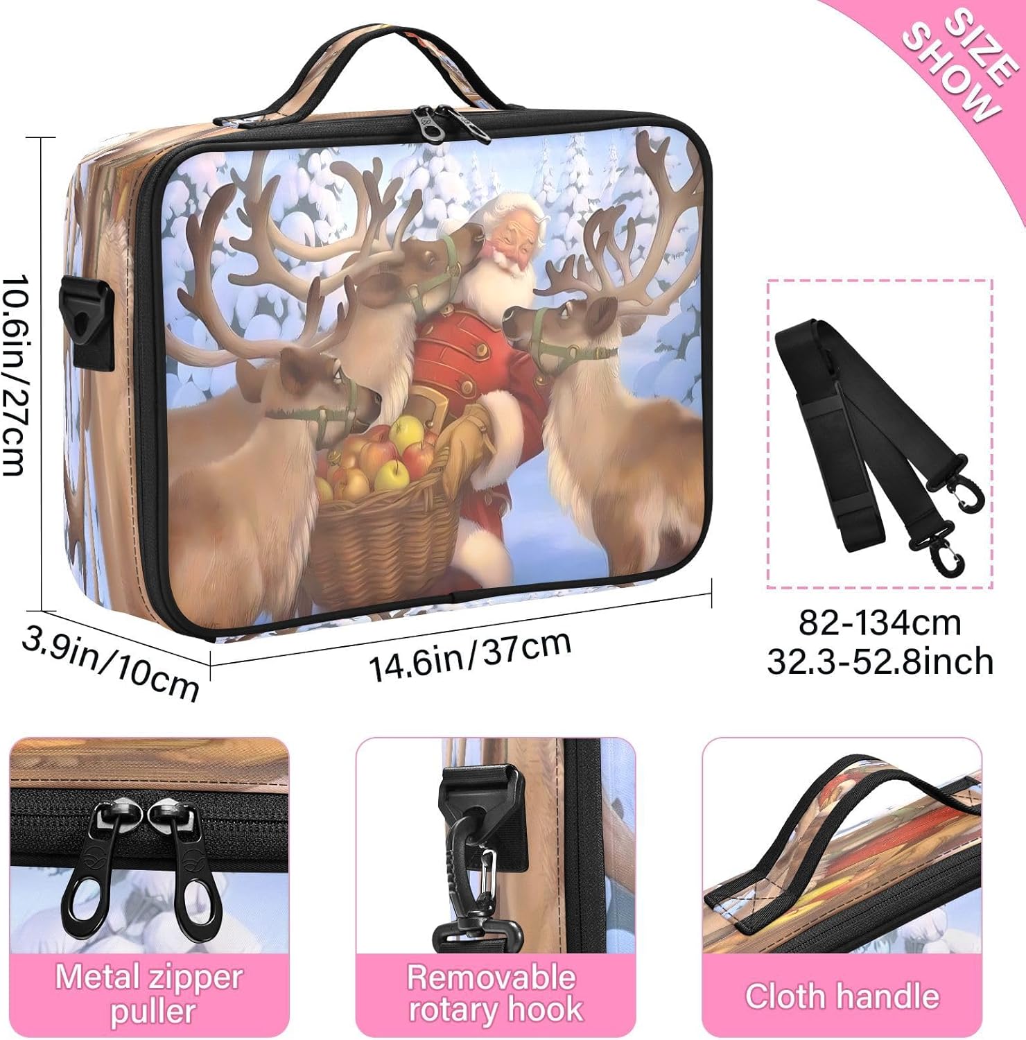 Zathe Santa Elk maquillaje de viaje portátil artículos de tocador cosméticos de apertura de viaje bolsa de maquillaje bolsa organizadora de