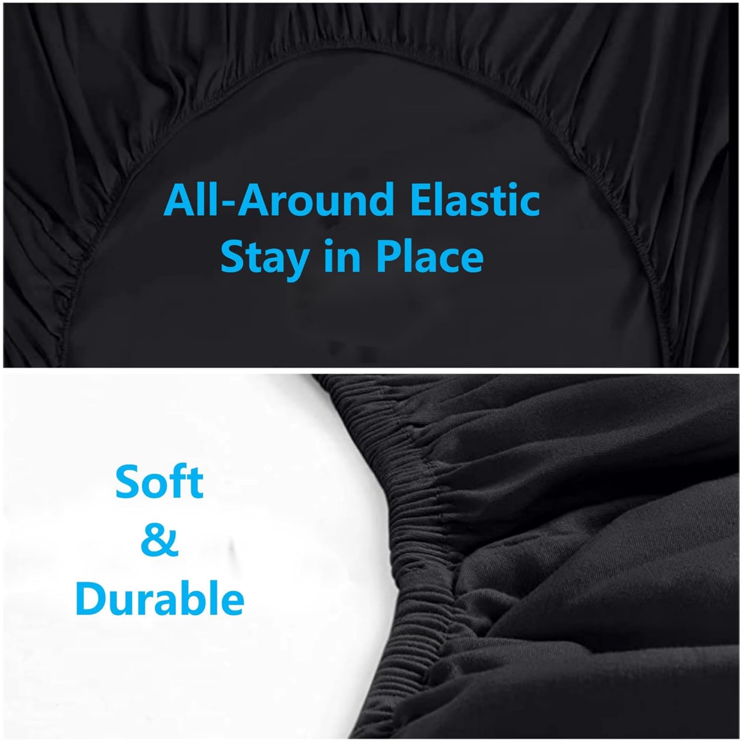 Paquete de 2 sábanas bajeras negras tamaño individual, cama en una bolsa, microfibra súper suave, resistente a las arrugas y a la decoloración,