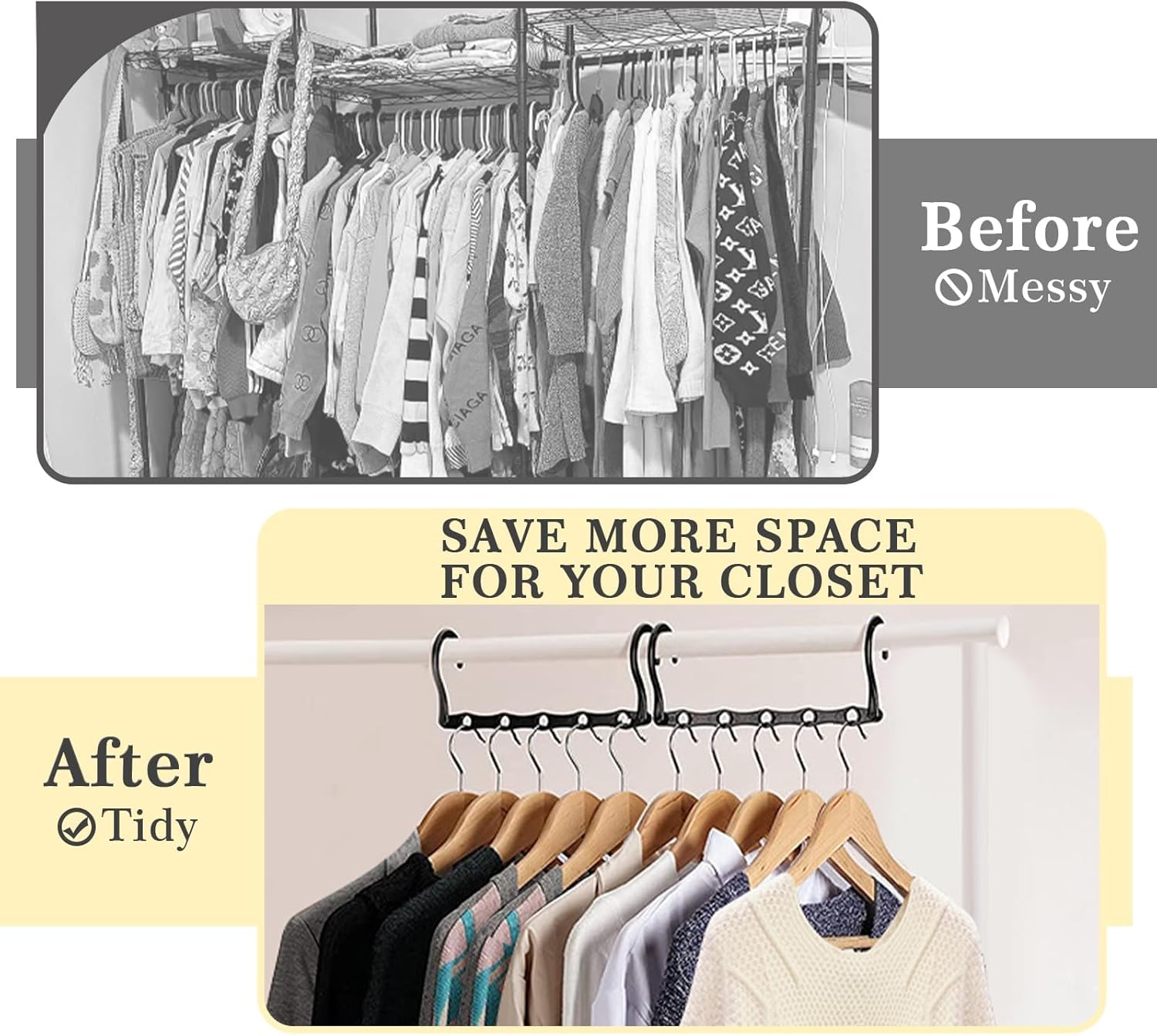 Magic Hanger – Paquete de 12 perchas multifuncionales para armario, organizador y almacenamiento, 5 agujeros, ahorro de espacio, apilador para