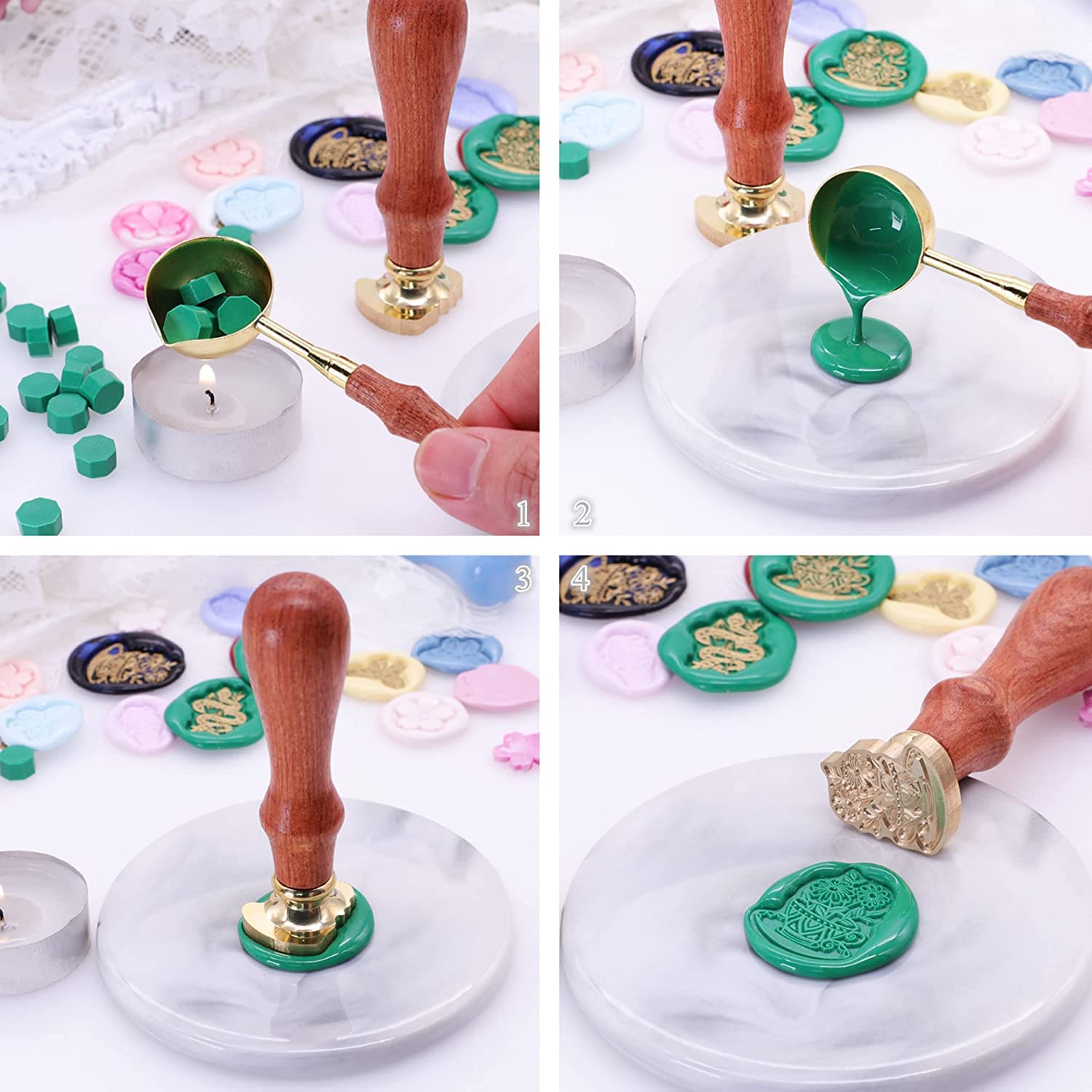 SWANGSA Sello de cera de hongo de luna, sello de cera de sellado vintage, cabeza de sello de cera de latón extraíble y mango de sello de cera de
