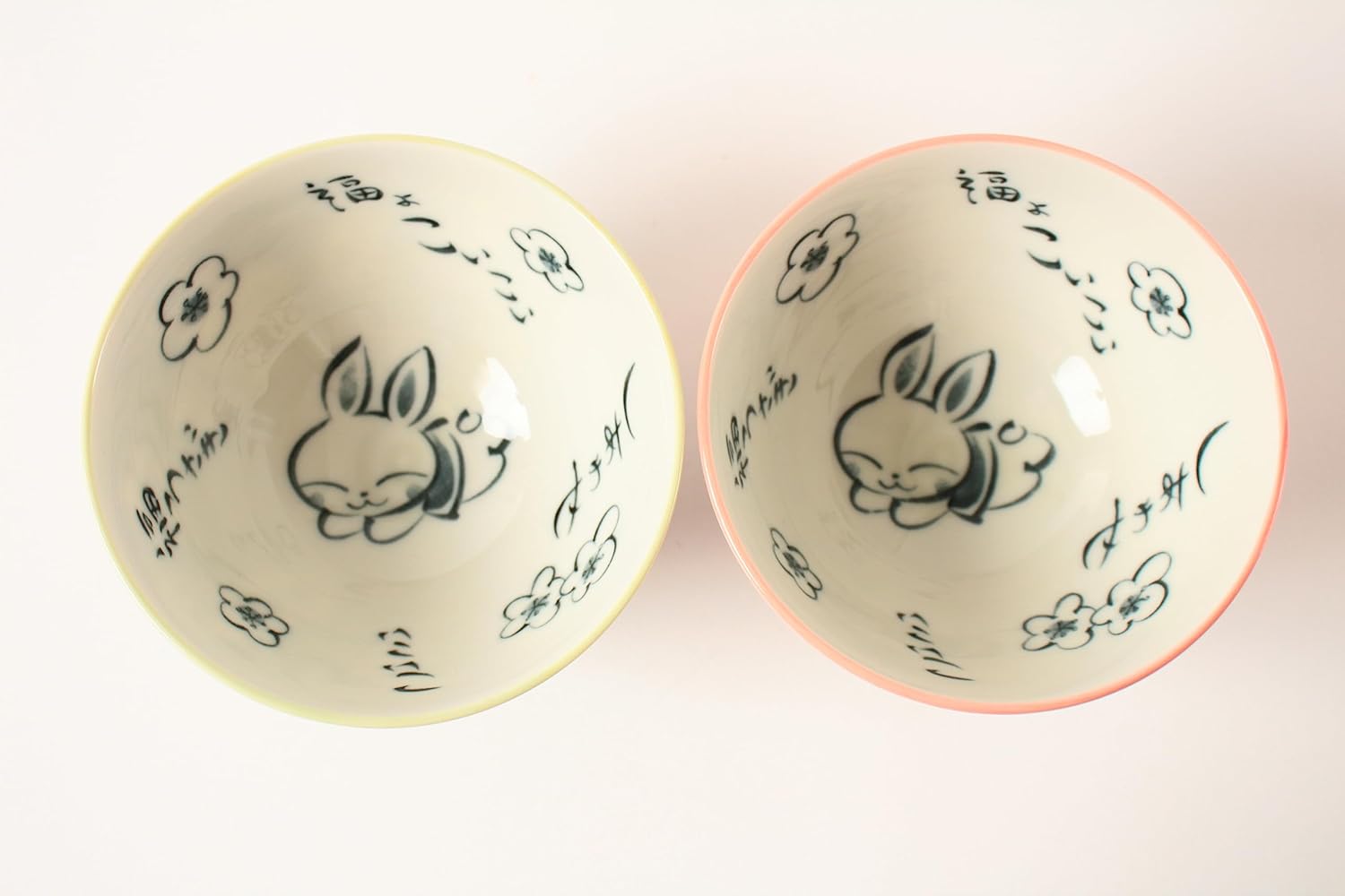 Mino ware Cerámica Japonesa Par Arroz Tazón Happy Rabbit Verde y Rojo Hecho en Japón (Importación de Japón) MIG009