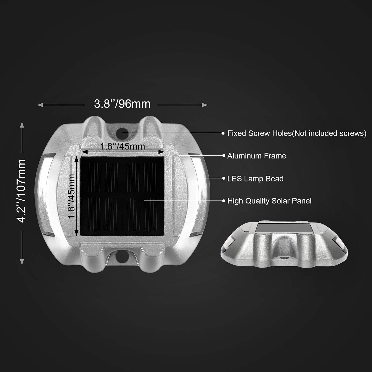 JIGUOOR Luces solares para cubierta, luces LED para entrada, luz solar para muelle para exteriores, IP68, marcadores de carretera impermeables para