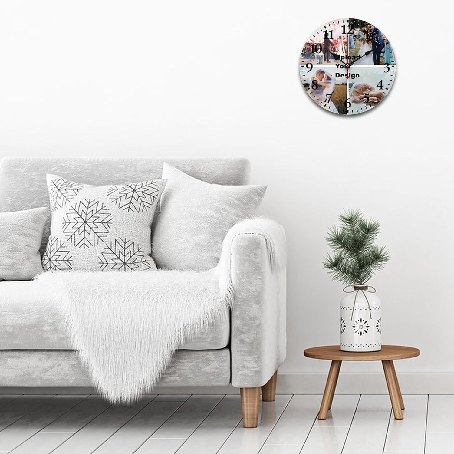 Reloj de pared de madera personalizado de 16 pulgadas, silencioso, sin tictac, imágenes personalizadas, reloj colgante conmemorativo para boda,