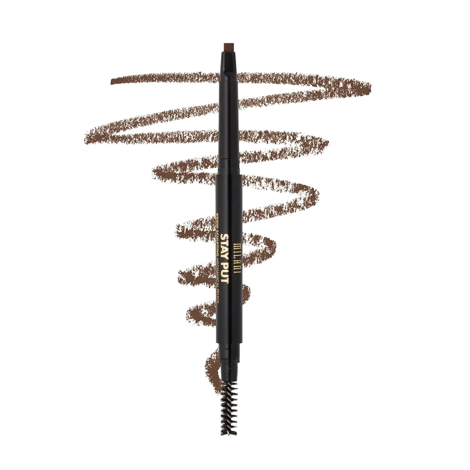 Milani Stay Put – Lápiz mecánico para esculpir cejas, marrón oscuro (0.01 onzas), libre de crueldad animal, de larga duración, que define y da forma