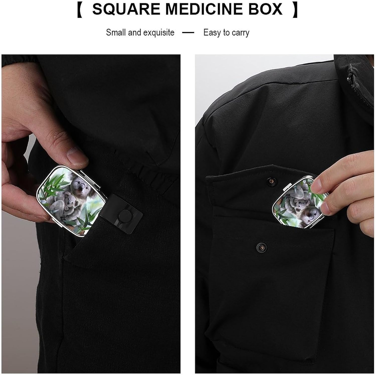Koala Painting – Pastillero pequeño, organizador de pastilleros de metal con cerradura, mini caja de medicina portátil, caja de vitaminas diaria a