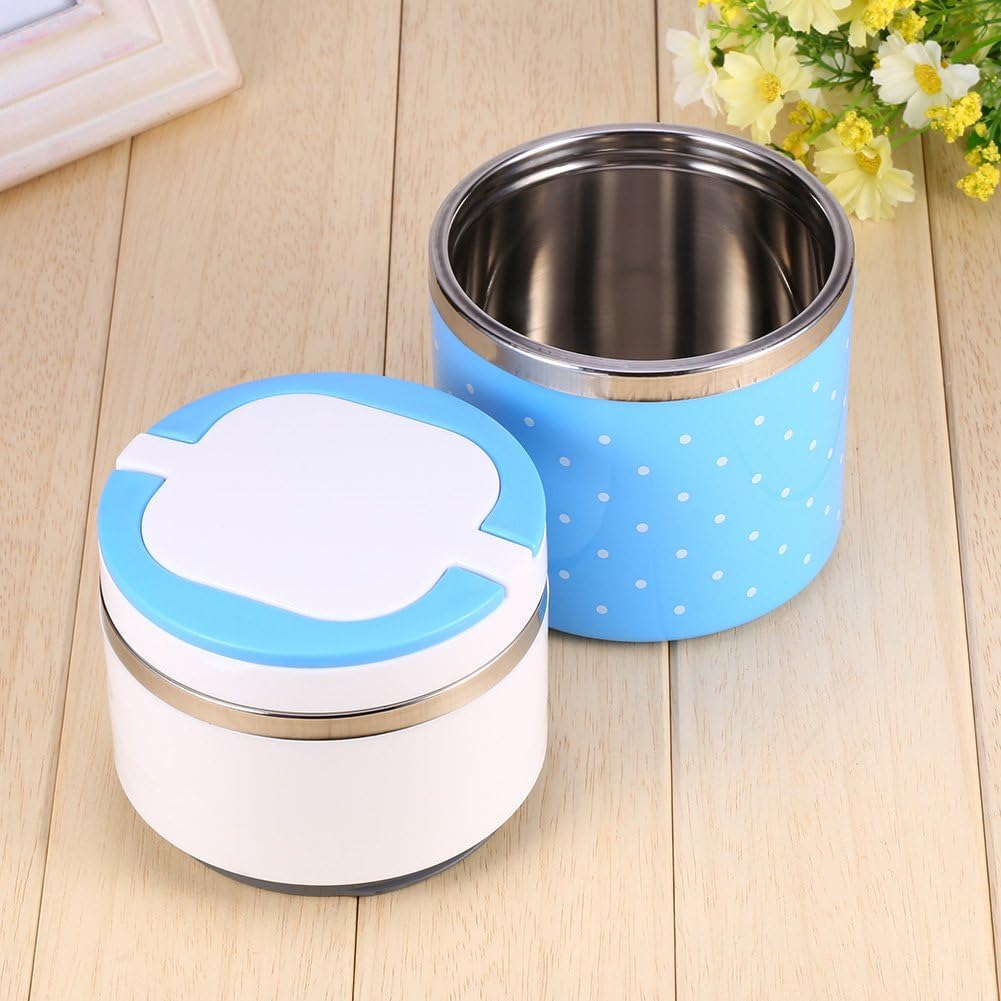 TOPINCN Bento Fiambrera Contenedor de acero inoxidable de 2 capas de aislamiento térmico térmico Fiambrera Contenedor de comida caliente