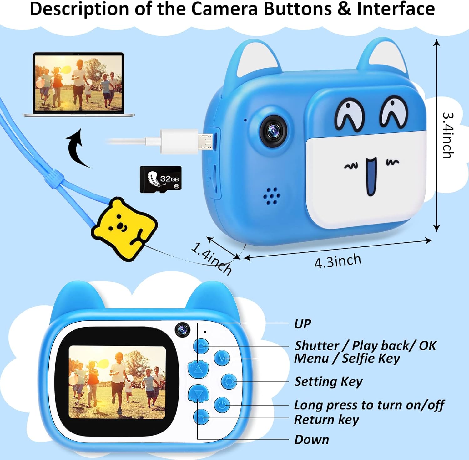 Cámara para niños con video selfie HD de 1080P con tarjeta SD de 32 GB, cámara digital para niños, cámara para niños pequeños para niñas y niños