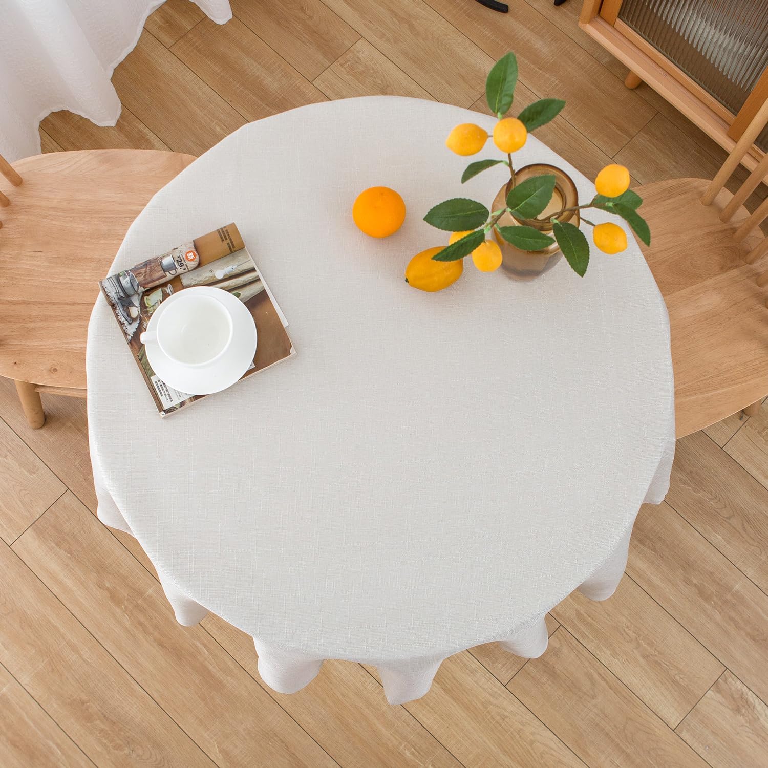 NLMUVW Mantel de lino para mesa redonda de 48 pulgadas, mantel texturizado de lino resistente al agua, para cocina, comedor, café y café, 48 pulgadas