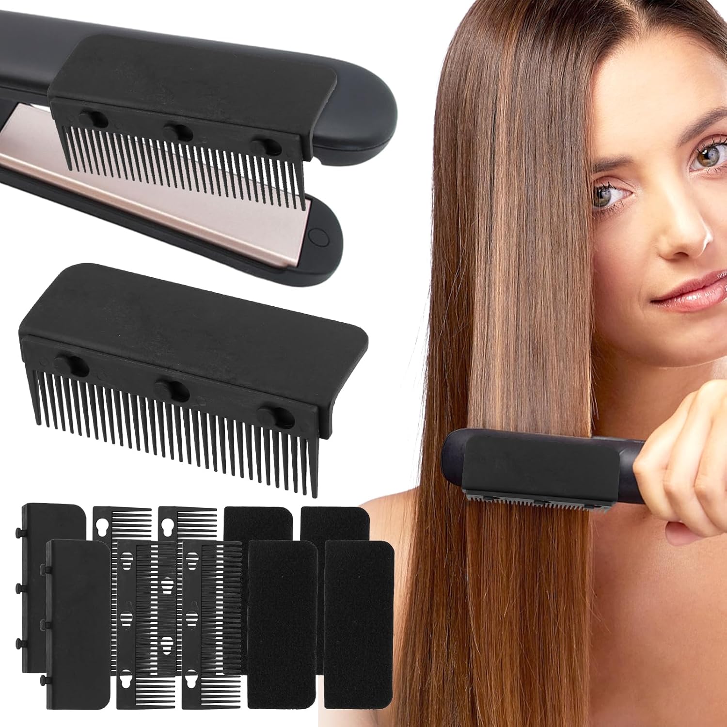 2 juegos de 2024 nuevo peine de hierro plano, peine de peluquería mejorado para alisar el cabello de peluquería plano, accesorio de peine para