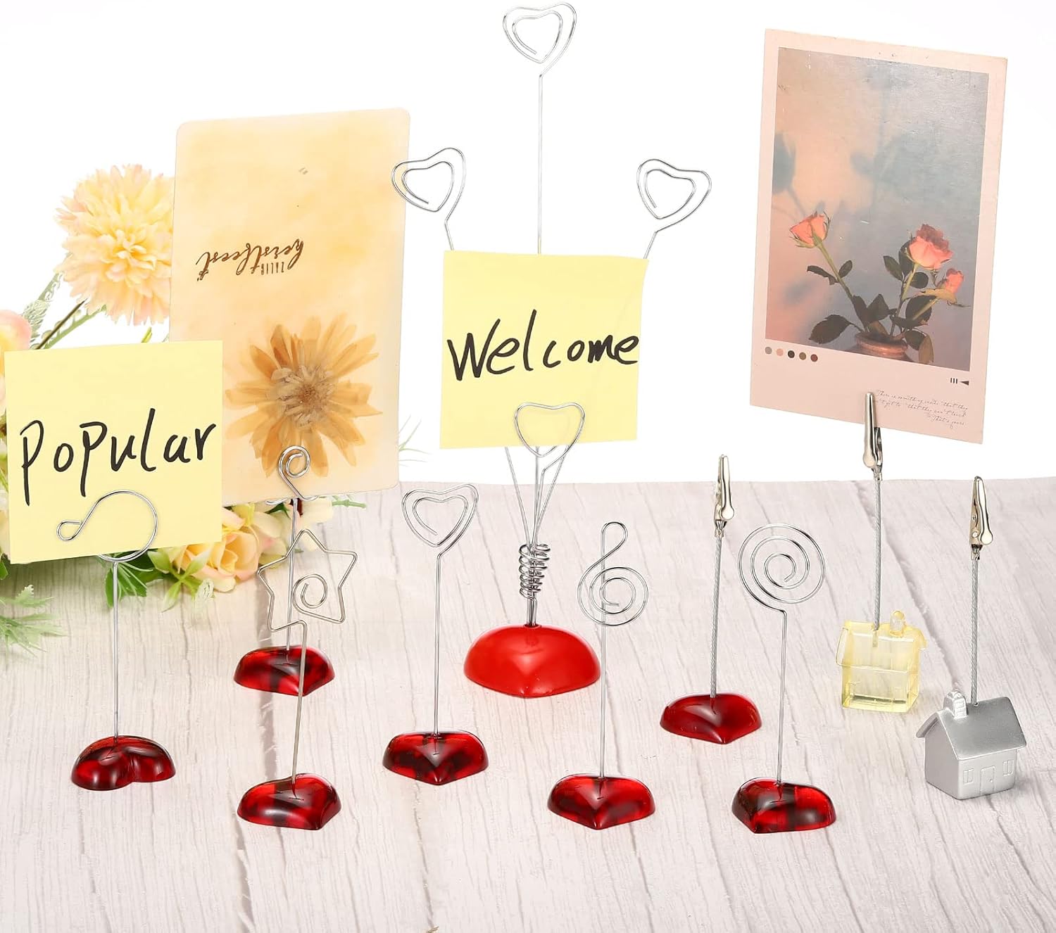 PATIKIL Portatarjetas de lugar, paquete de 2 soportes con clip para notas, soporte para mesa de árbol, números, forma de corazón para fotos, papel