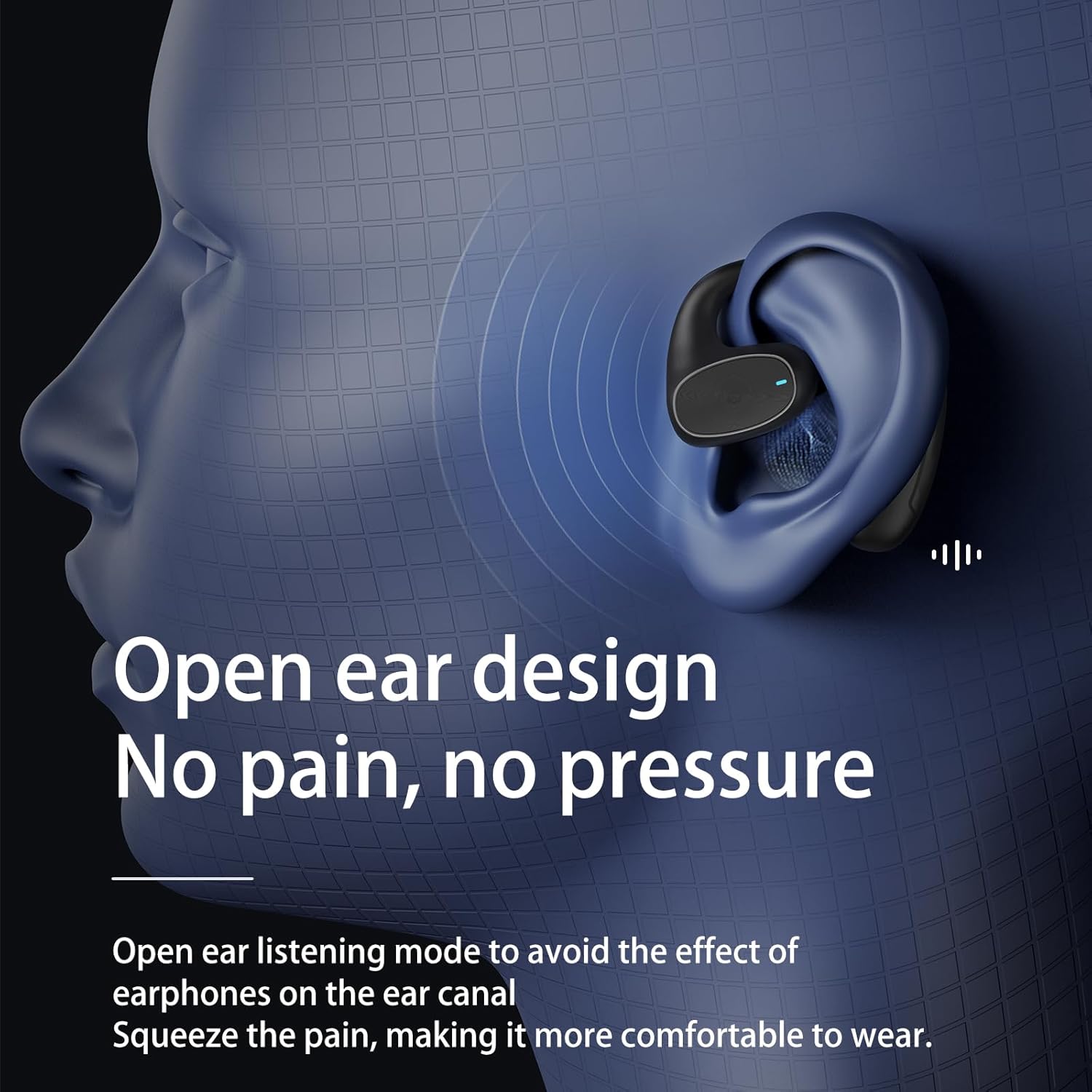 Tronikin Auriculares inalámbricos Bluetooth de oreja abierta, reproducción de 45 horas, impermeable, con pantalla de alimentación LED, funda de
