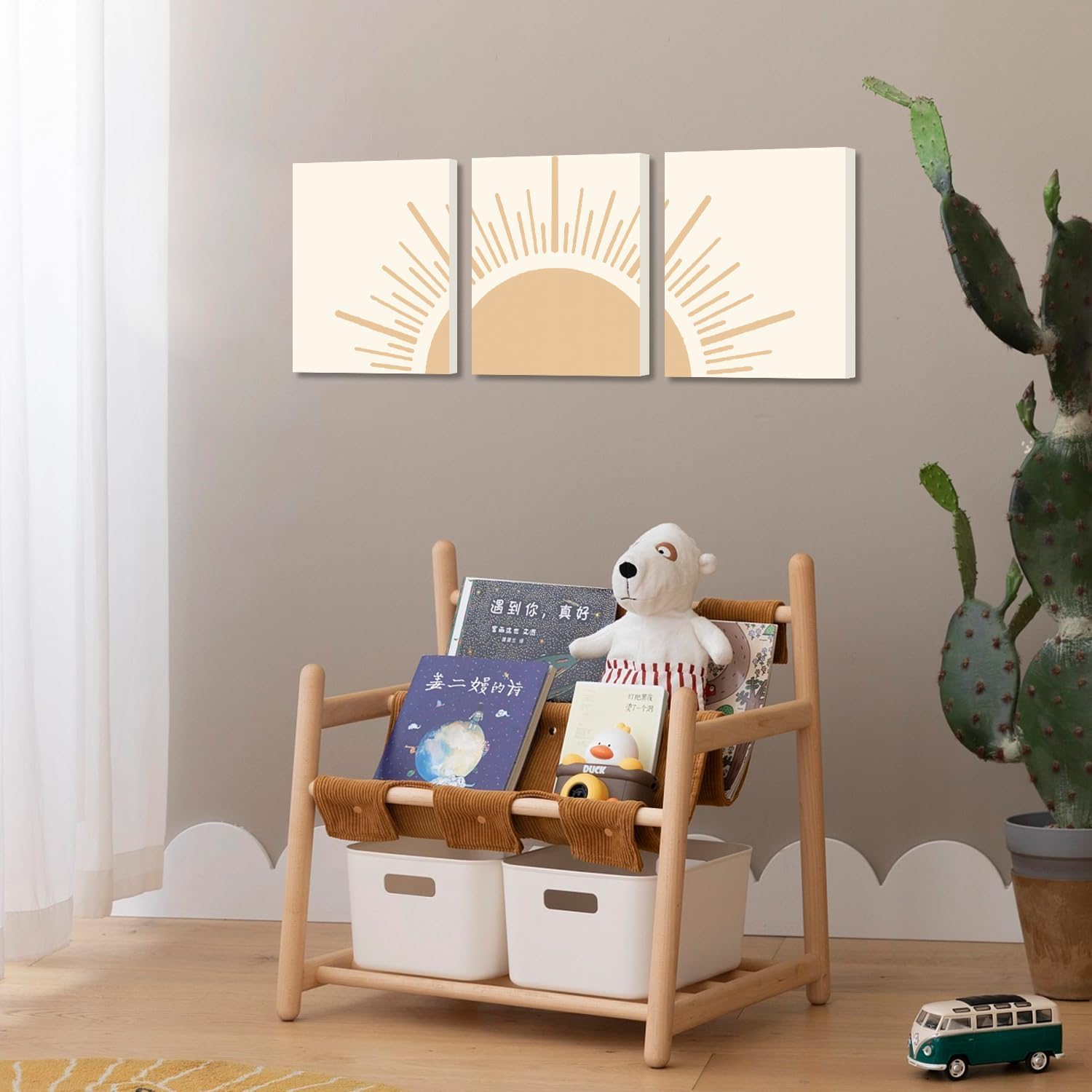 HPNIUB Decoración bohemia para pared, diseño de línea natural Yello Sun Rising on the Horizon, juego de 3 piezas (8 x 10 pulgadas, enmarcado),