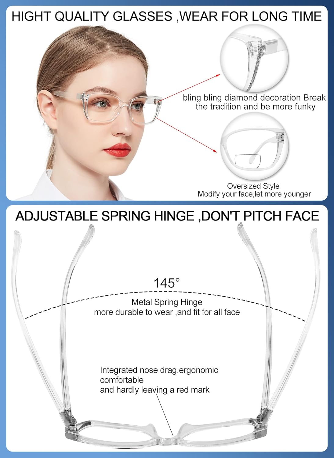 OCCI CHIARI Lentes de lectura bifocales para mujer con bloqueo de luz azul 1.0, 1.5, 2.0, 2.5, 3.0, 3.5
