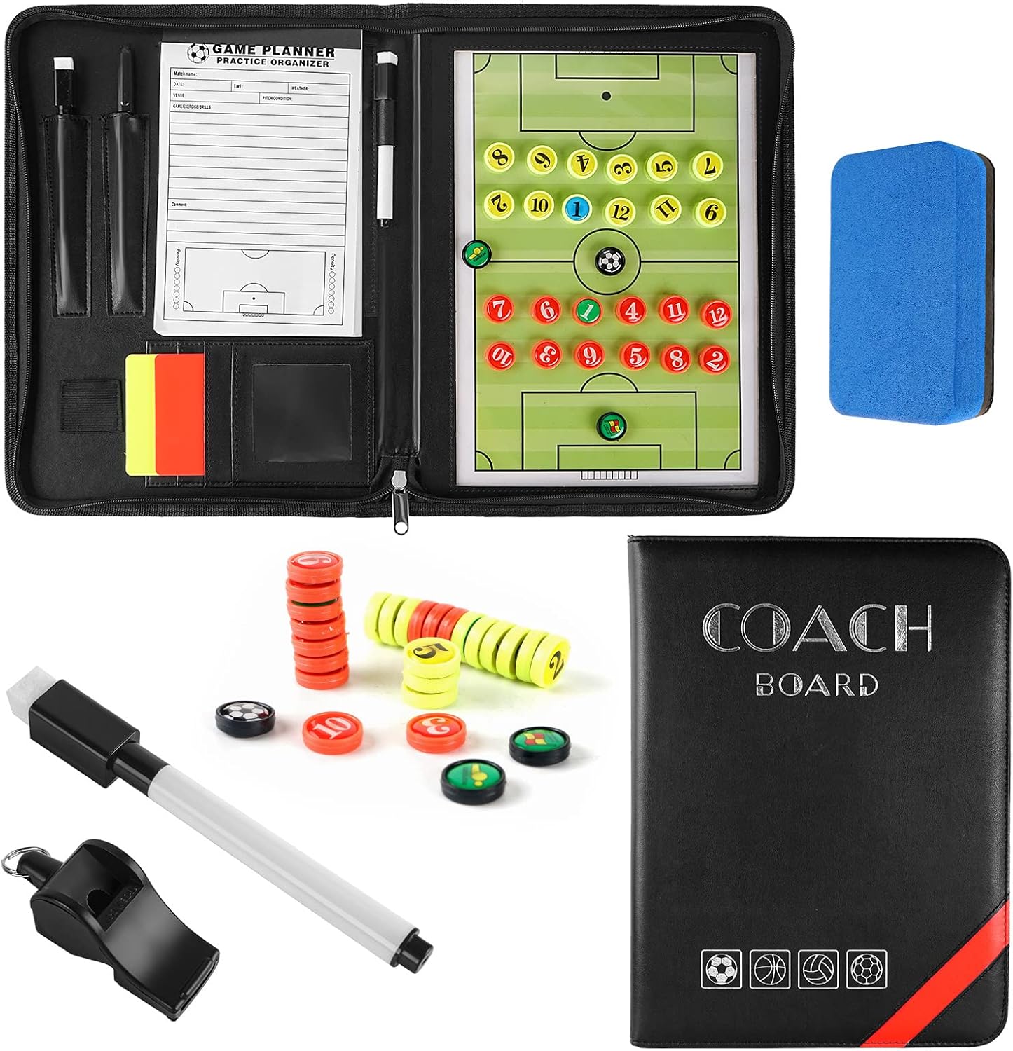 FantasyDay Tabla táctica de entrenamiento de fútbol, portátil, magnética, pizarra de fútbol americano, pizarra de estrategia de táctica de fútbol