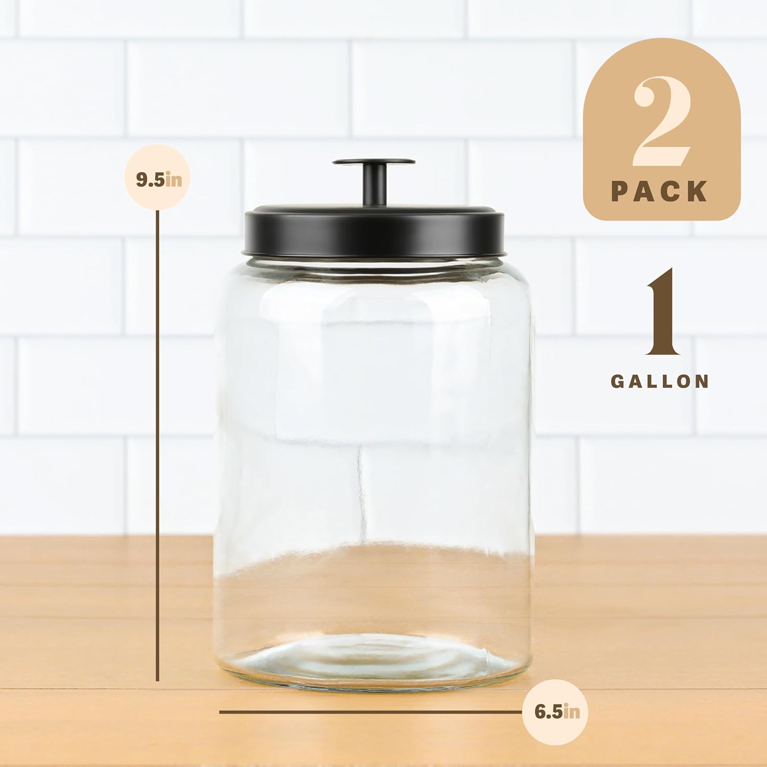 Tarro de cristal para galletas de 1 galón con tapas de metal negro mate, recipiente hermético de almacenamiento, ideal para alimentos, golosinas,
