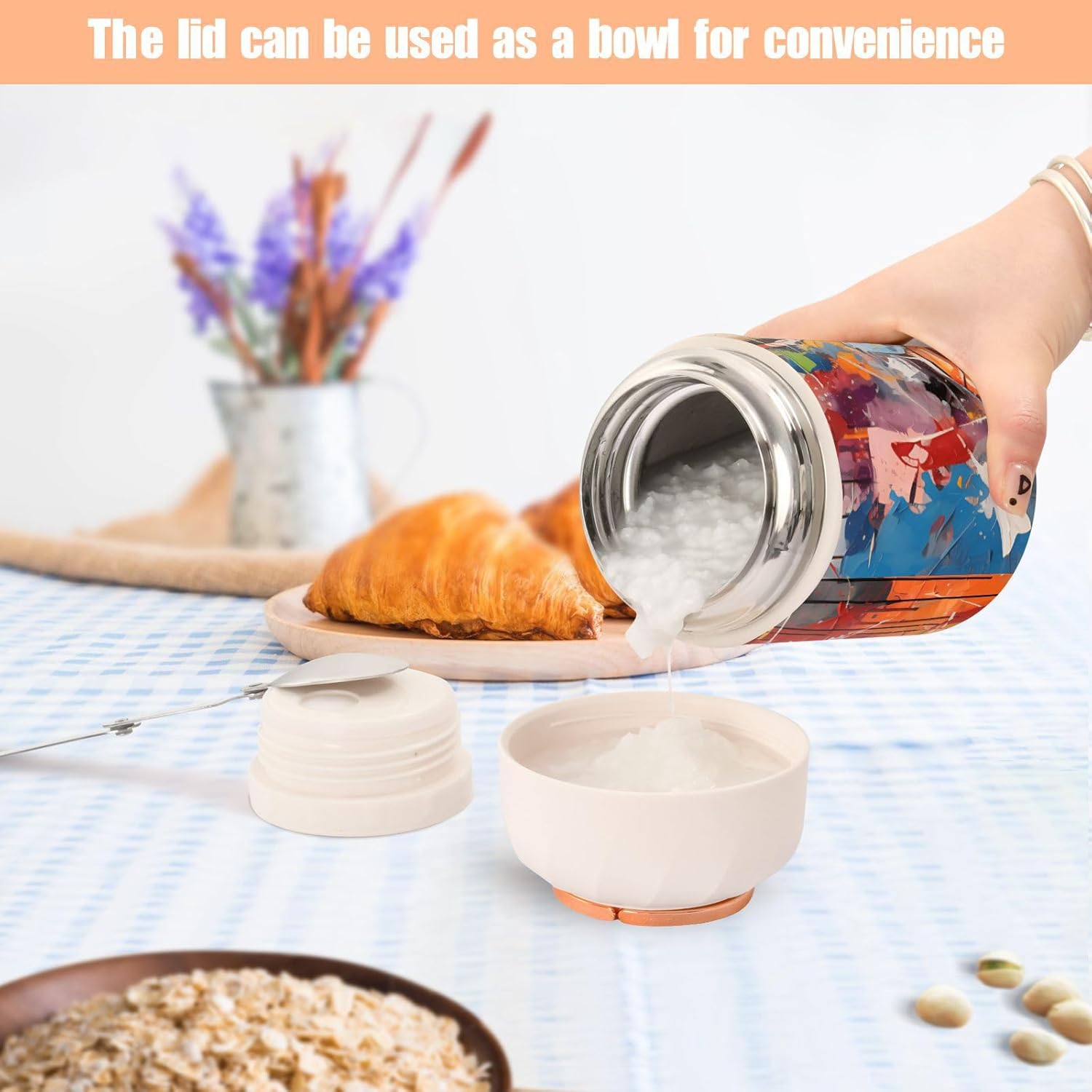 Baseball Baseball Bat Grunge Kids Womens Insulated Food Jar with Spoon 17oz500ml Thermal Food Jar Stainless Steel Vacuum Portable Thermal Food for
