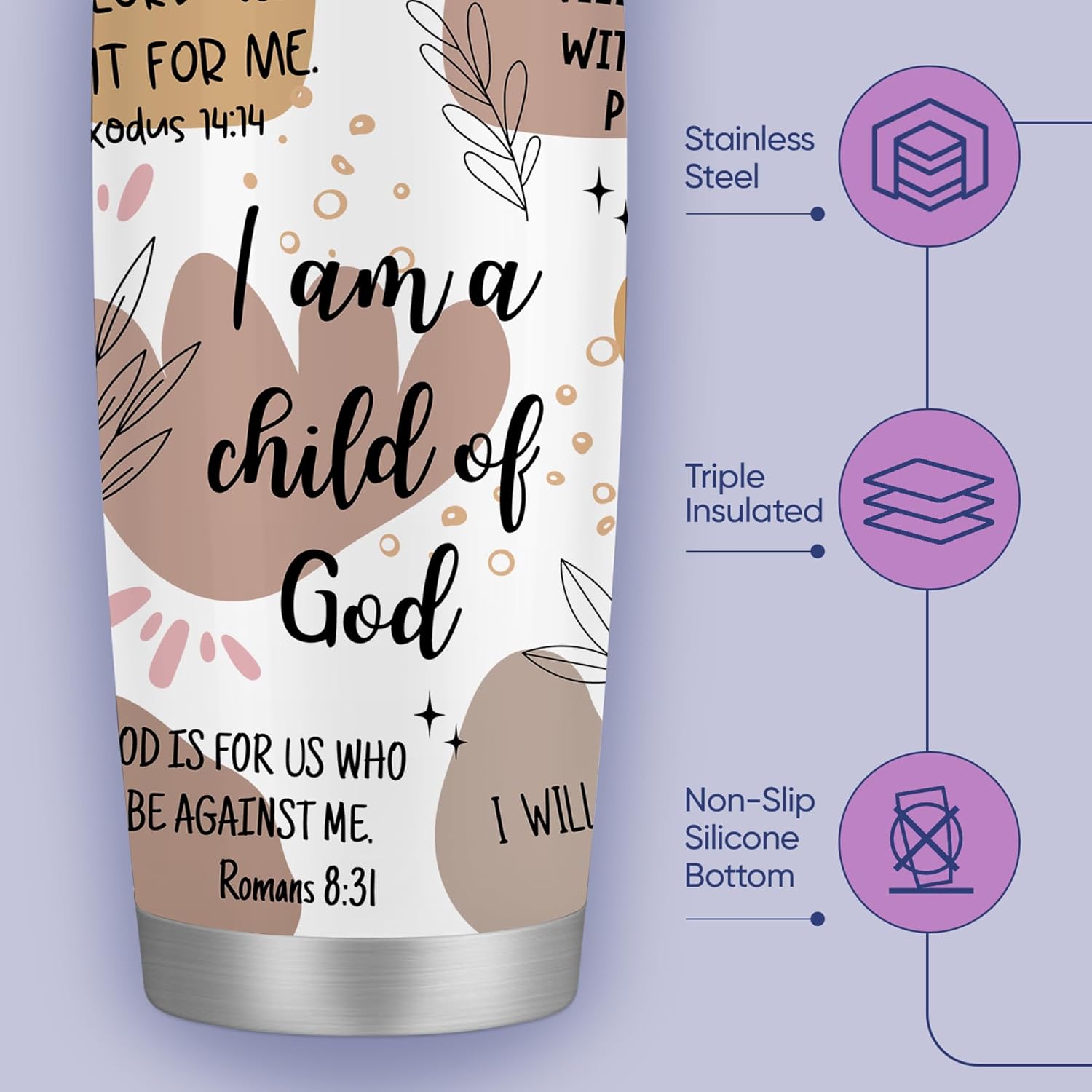 ZOKCC Regalos cristianos para mujeres, vaso de acero inoxidable con texto en inglés “I Am a Child of God”, taza de café de 20 onzas, regalos de