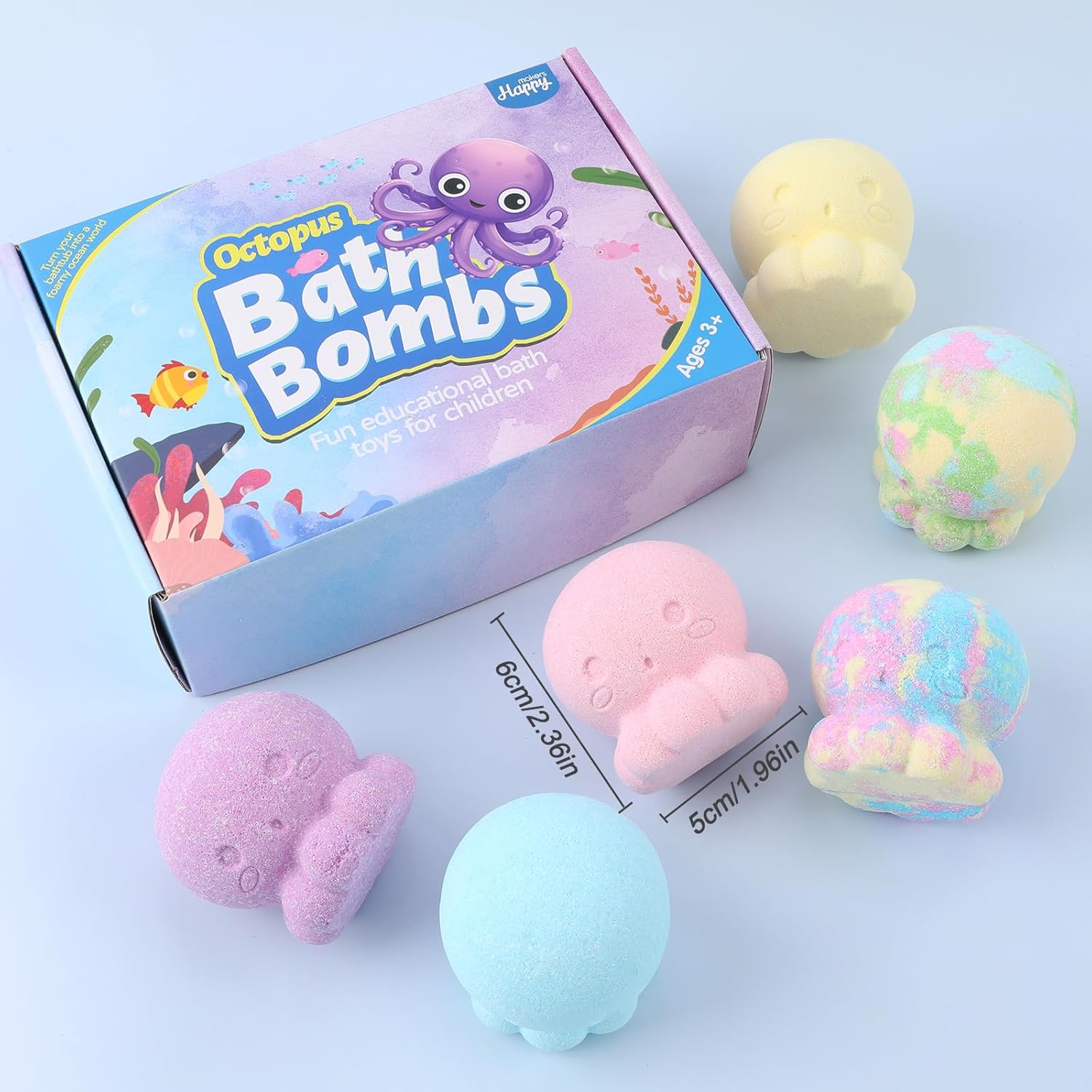 Bombas de baño para niños con juguetes sorpresa en el interior, juego de bombas de baño de pulpo, regalo con dinosaurio, 6 aromas × 4.23 onzas