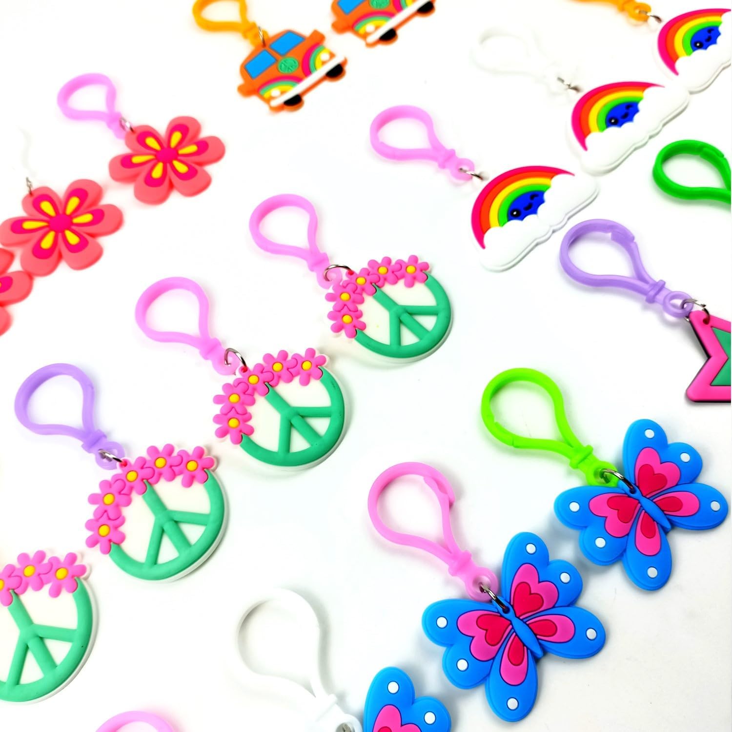 24 llaveros para fiesta, estilo bohemio, hippie, retro, hippie, arcoíris, margaritas, para baby shower, hippie, margarita, bohemio, decoración