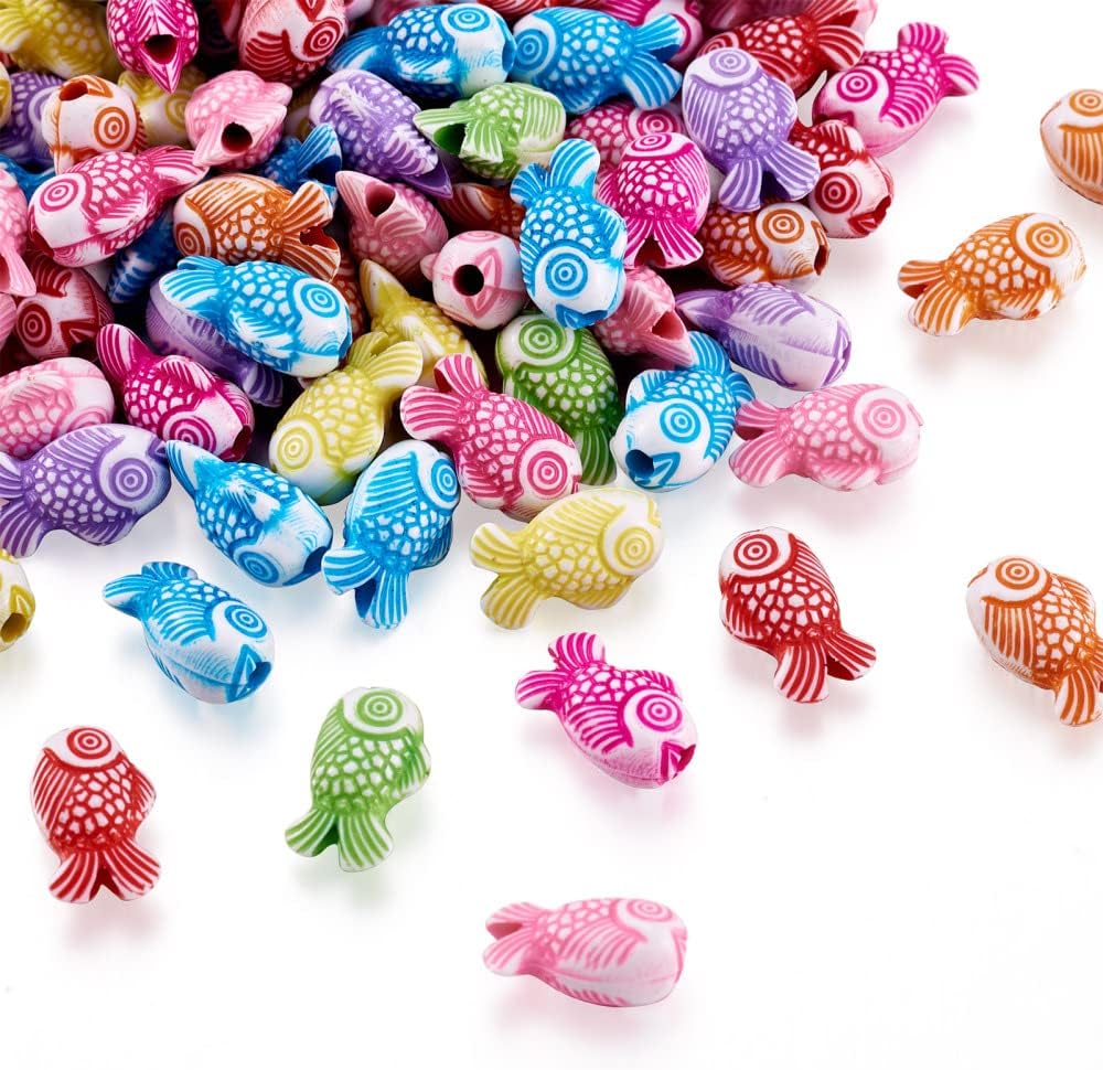 Craftdady 100pcs Acrílico Koi Fish Tiny Spacer Beads Colores Mezclados Plástico Lindo Animal Artesanía Perlas Sueltas 0.591×0.354 in para Joyería de