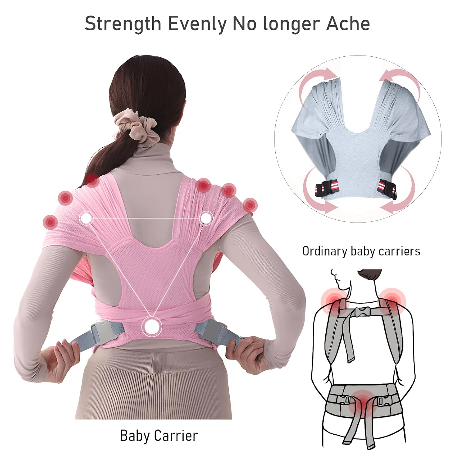 Fular portabebés, portabebés ajustable para recién nacidos a niños pequeños, fácil de llevar, estilo camiseta, envoltura de bebé para papá y mamá