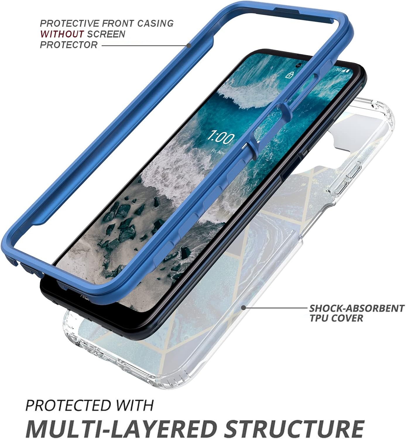 Jeylly Funda para Nokia X100 con protector de pantalla de vidrio templado, marco frontal duro de cuerpo completo y funda protectora de silicona