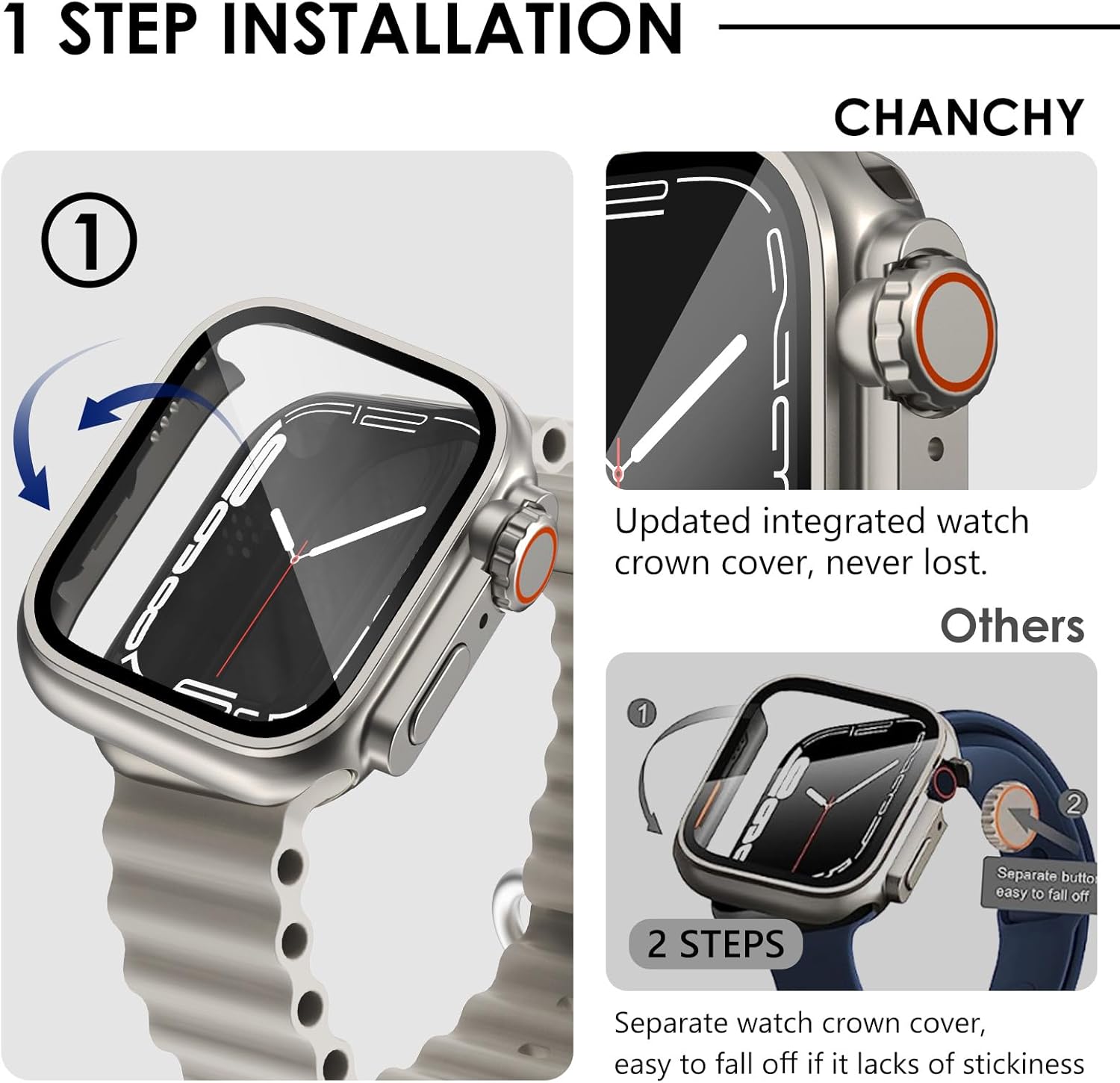 Parece una funda ultra protectora CHANCHY Funda impermeable 2 en 1 para Apple Watch de 1.575 pulgadas con protector de pantalla, cubierta protectora