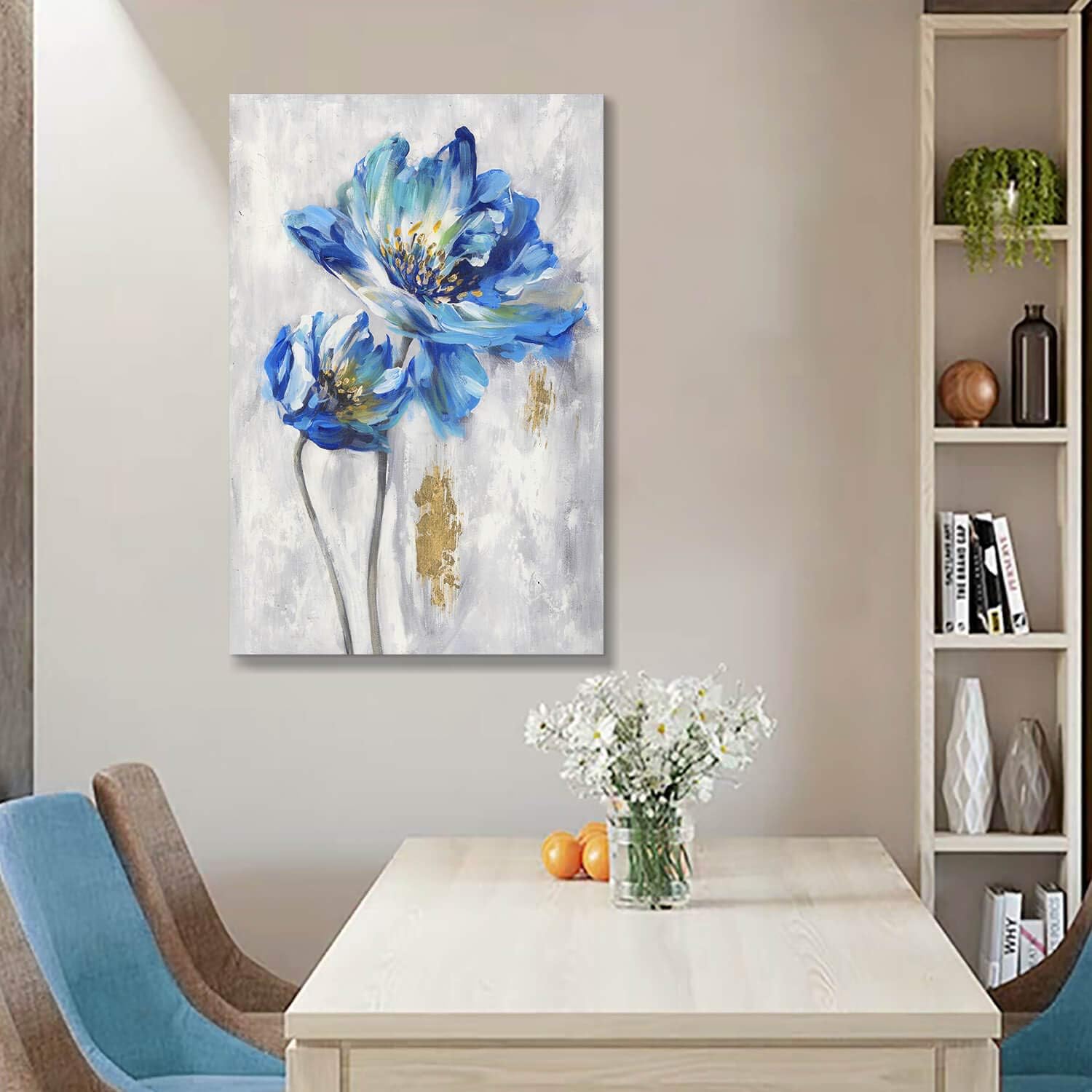 Hardy Gallery Imágenes de flores azules arte abstracto floral para decoración de pared, impresión sobre lienzo (36 x 24 pulgadas)