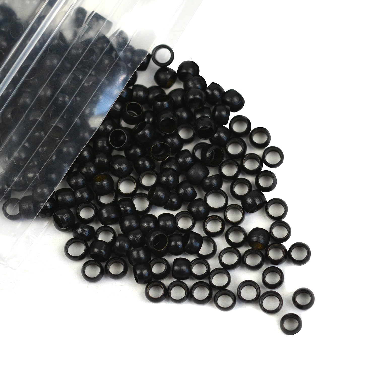 200 piezas de nano cuentas de 0.118 pulgadas (0.118 in), microenlaces de cobre, nano anillos, cuentas de pelo para extensiones de cabello (negro)
