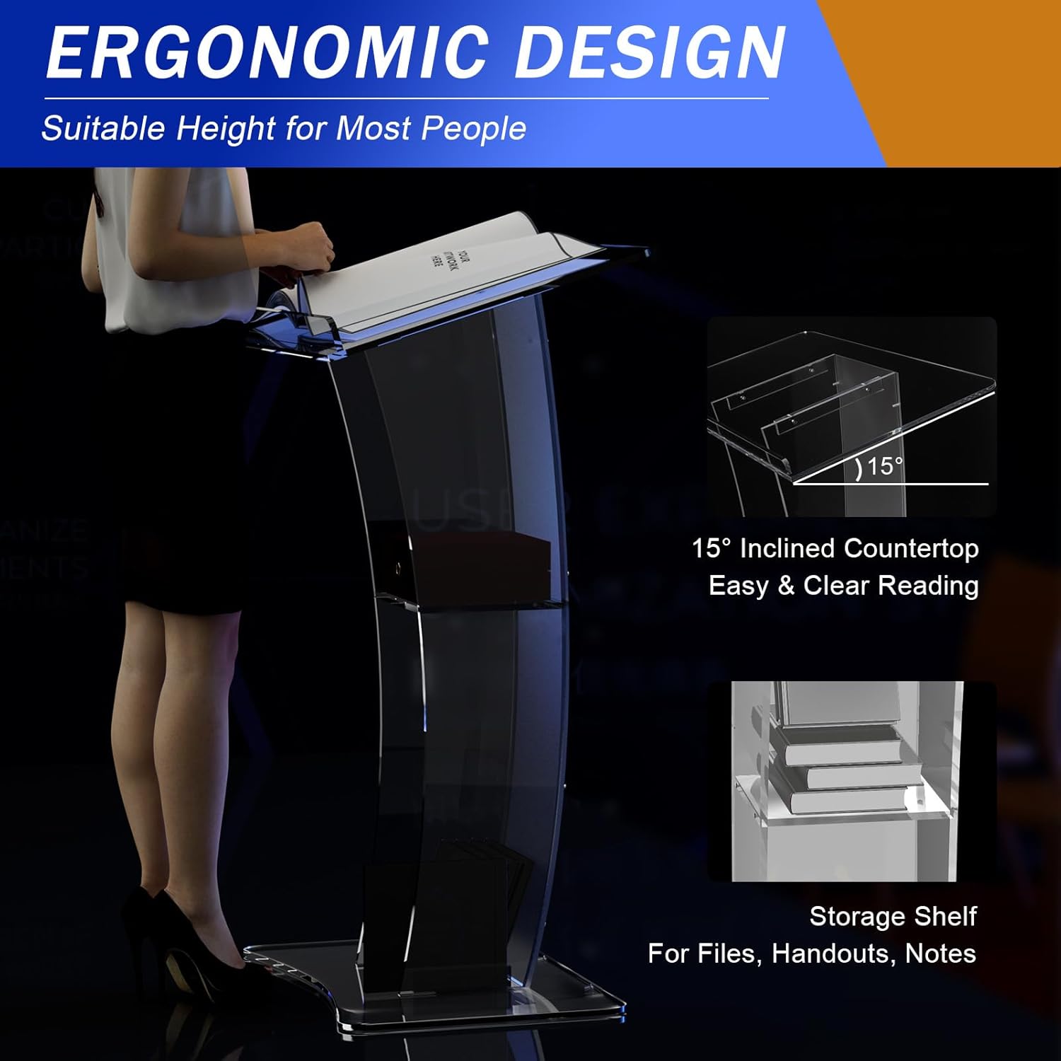 DHBREK Podio acrílico transparente, nuevo soporte de podio acrílico, podio de plexiglás acrílico transparente, atriles y púlpitos modernos para
